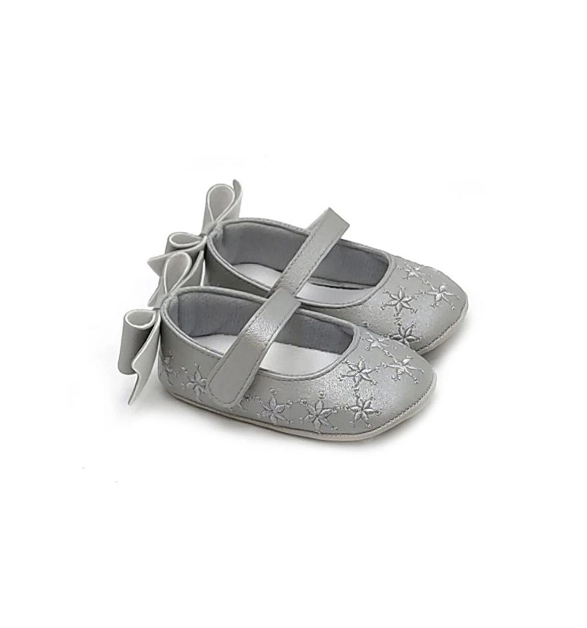 Fiyonklu Gri Kız Bebek Patiği