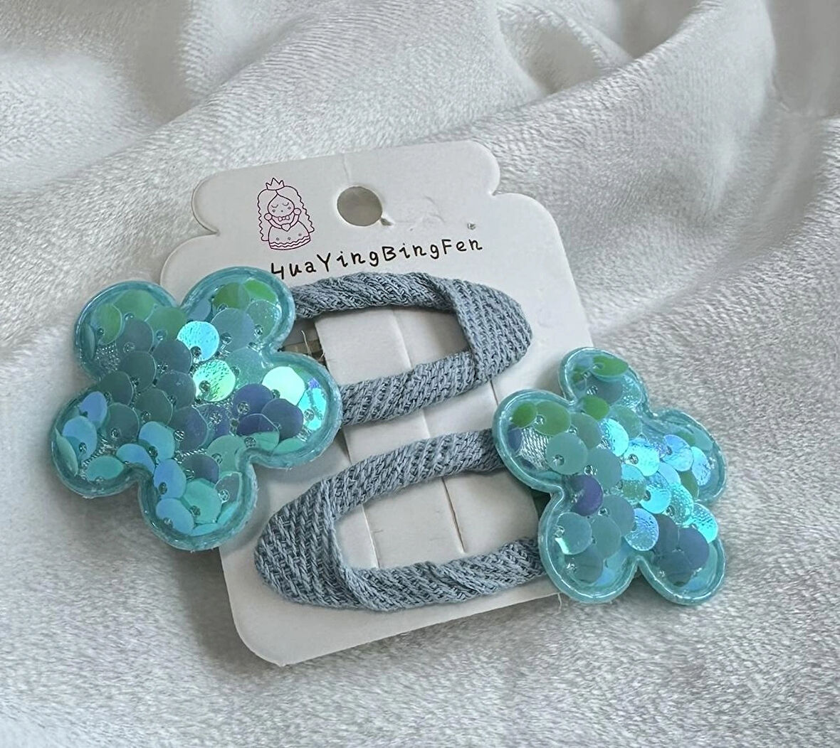 Çiçek Figürlü Pullu Mavi Kız Çocuk Tokası