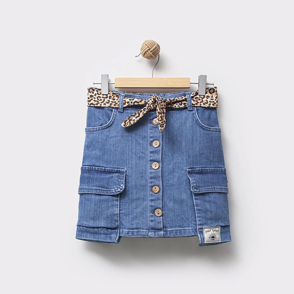 Kargo Cepli Kız Çocuk Önden Düğmeli Kot Etek