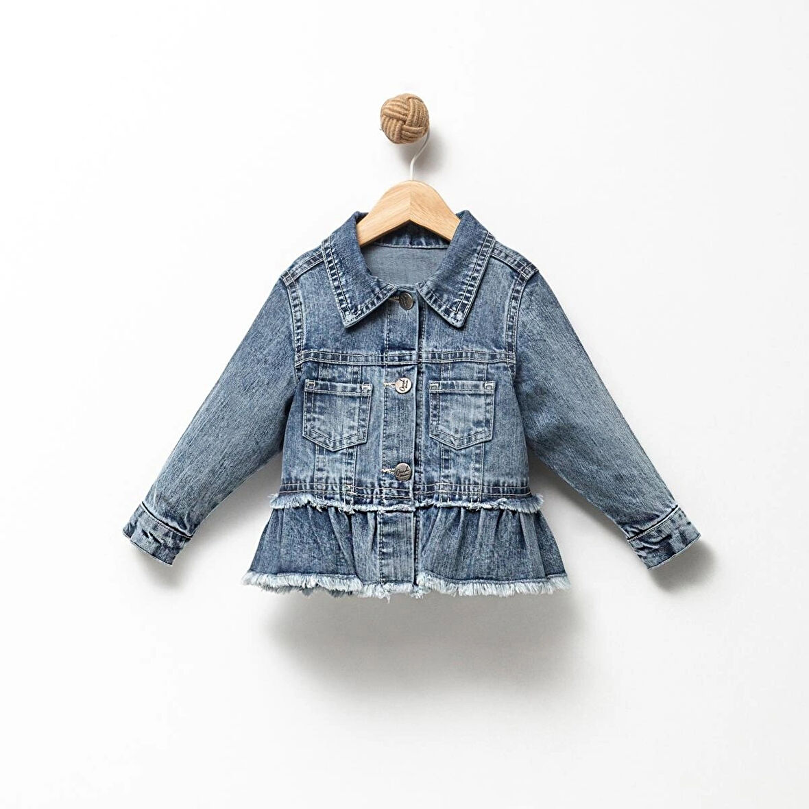 Fırfır Nakışlı Kız Çocuk Kot/Denim Ceket