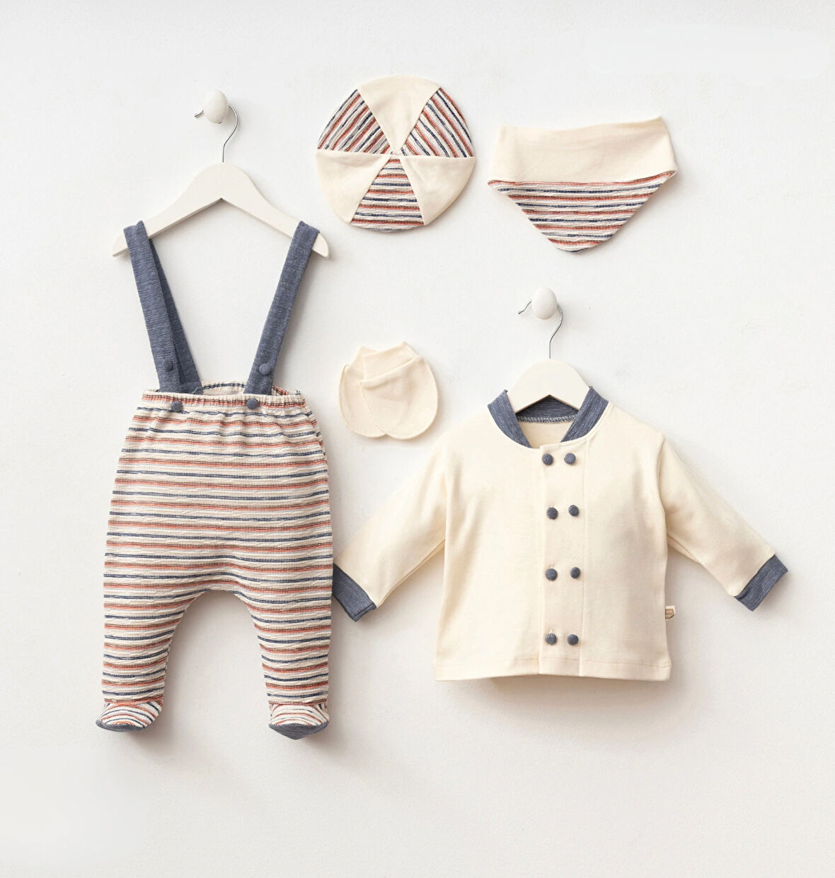 Mini Marin Çizgili Erkek Bebek 5'li Hastane Çıkışı Seti