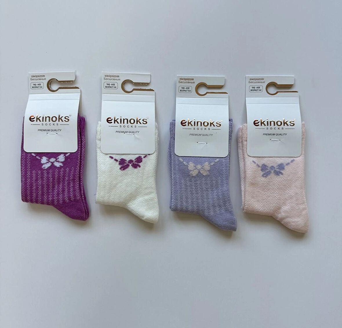 Fiyonk Desenli 4'lü Kız Çocuk Soket Çorap Seti