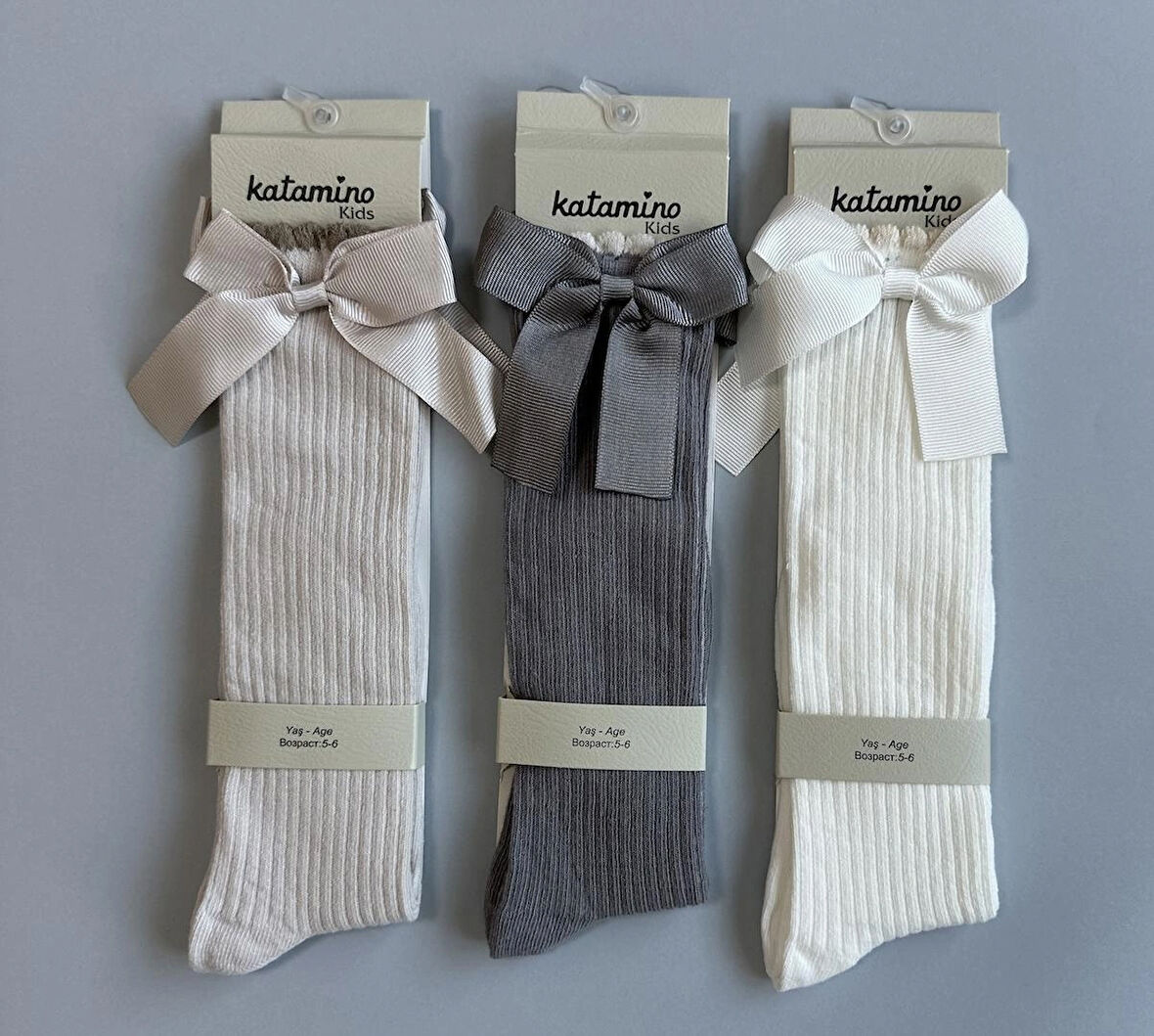 Kurdelalı Dizaltı 3'lü Kız Çocuk Çorap Seti