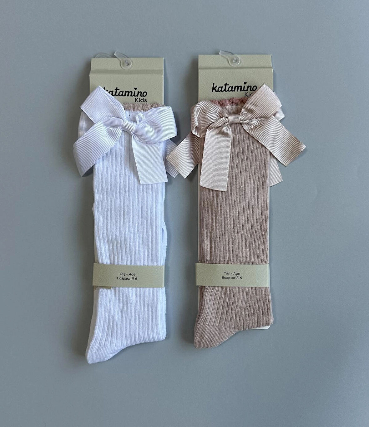 Kurdelalı Dizaltı 2'li Kız Çocuk Çorap Seti