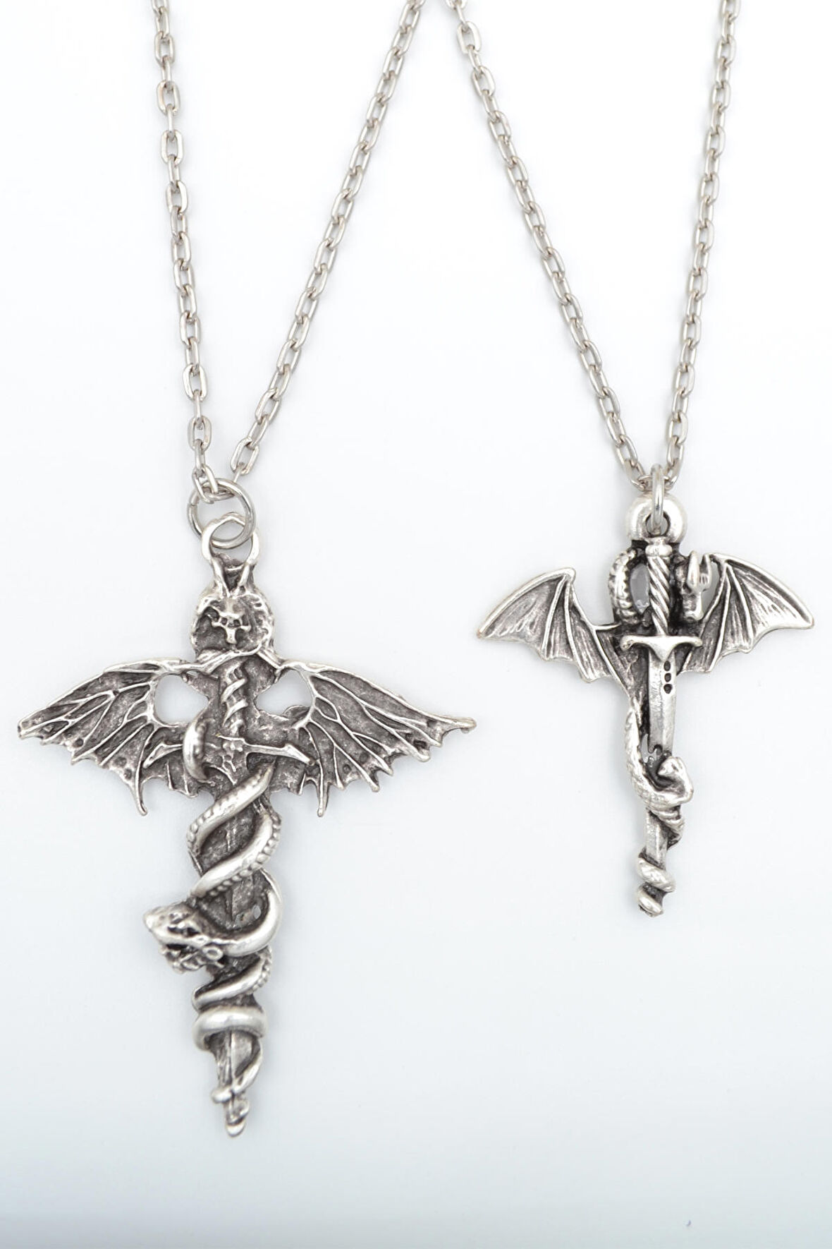 2'li Kılıç Yarasa Yılan - Ejderha Kılıç Kolye Seti