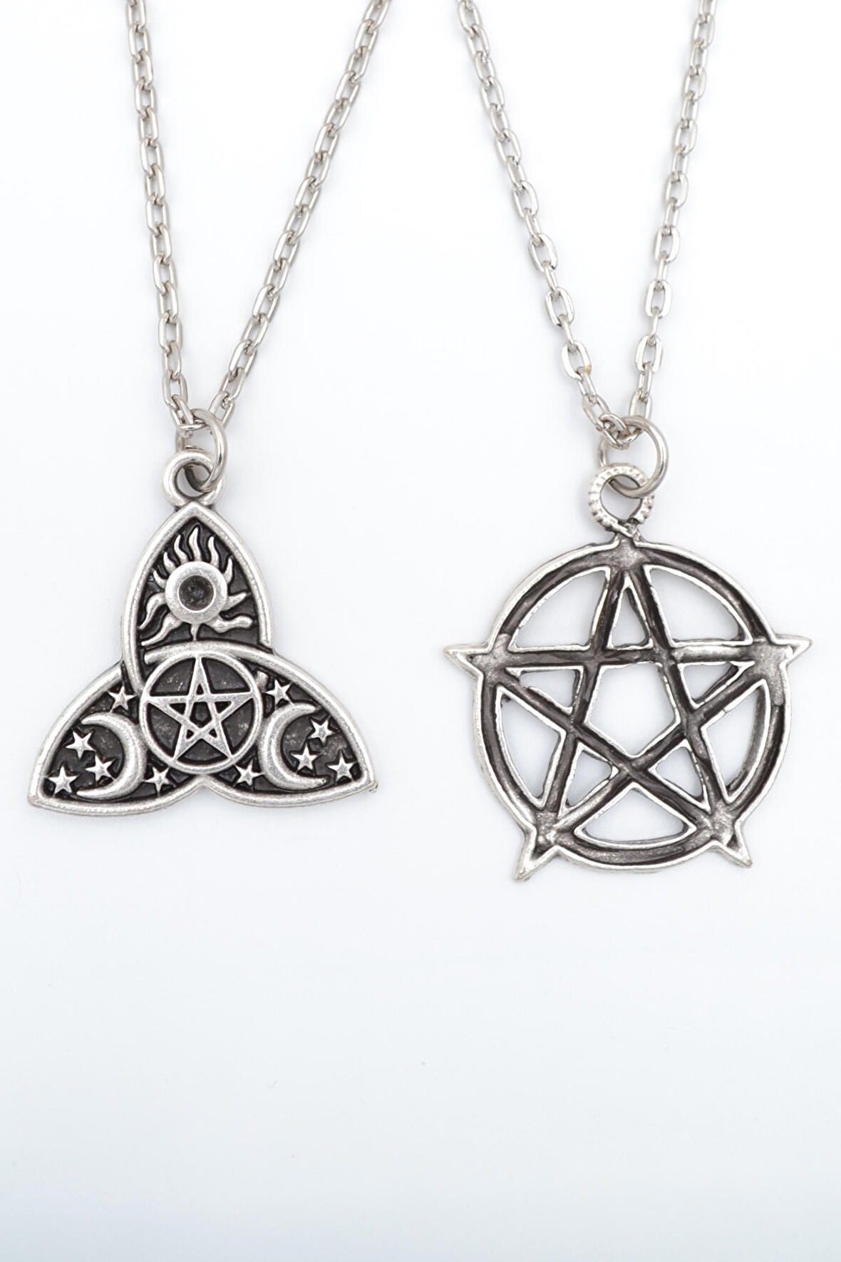2'li Pentagram - Triquetra Güneş Ay Yıldız Kolye Seti