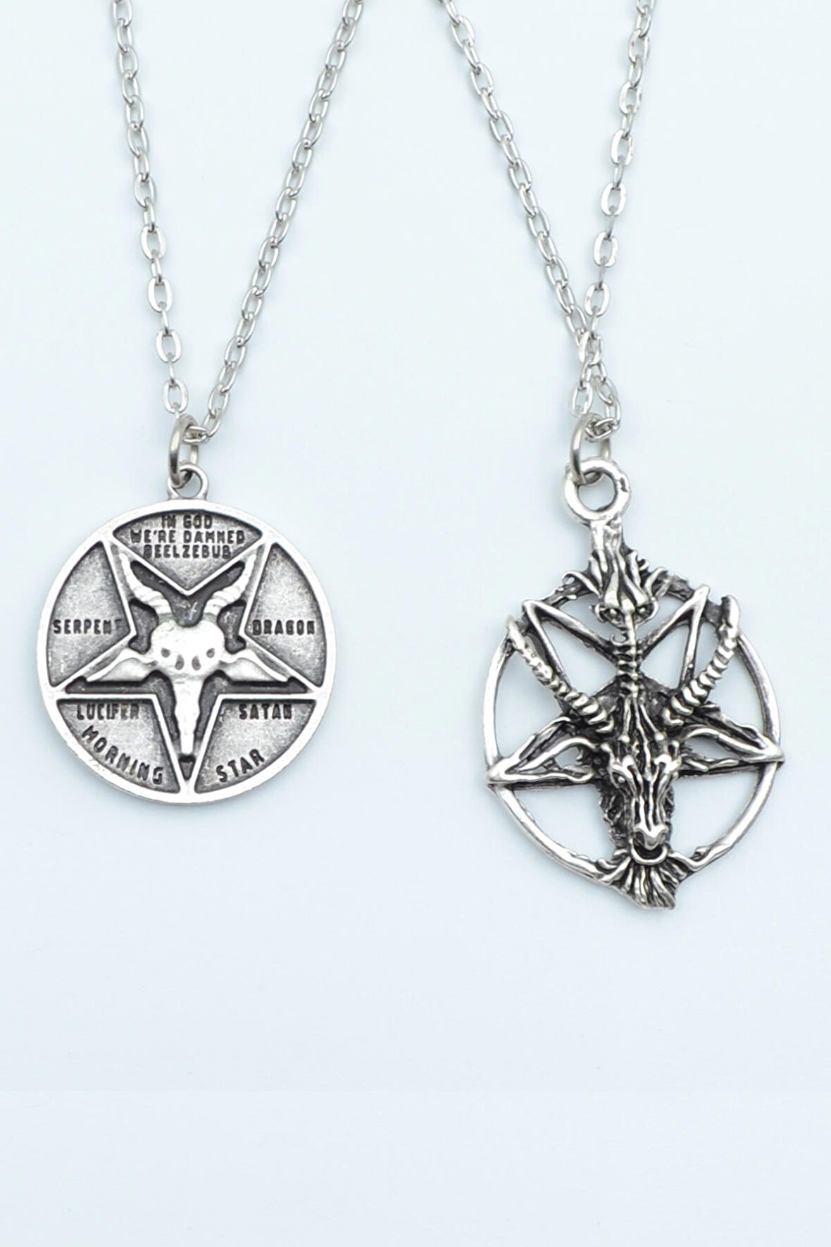 2'li Lucifer Morning Star Ters Pentagram Keçi Kafası Kolye Seti