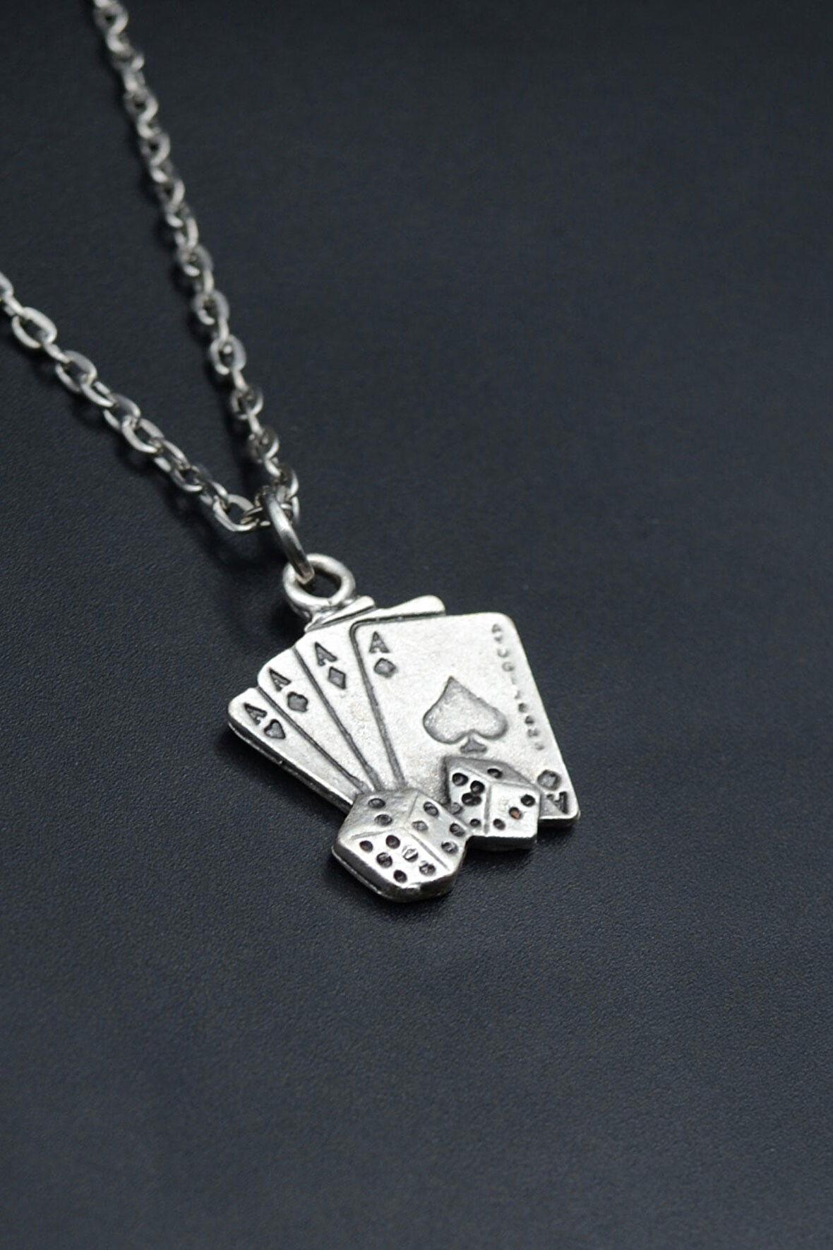 Maça As Poker İskambil - Zar Düz Zincir Kolye