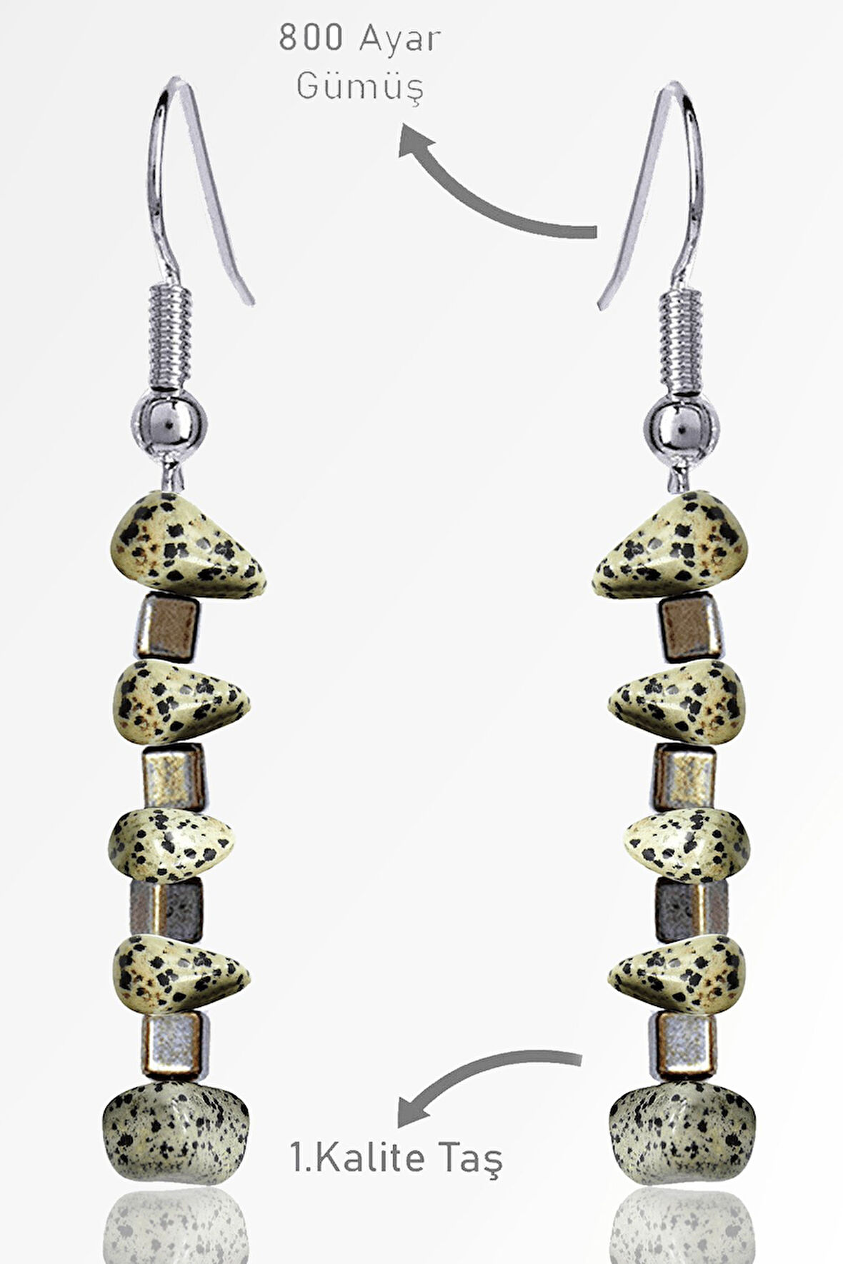 Sertifikalı Ham Kırık Taşlı Model Dalmaçya Benekli Jasper Taşı Küpe