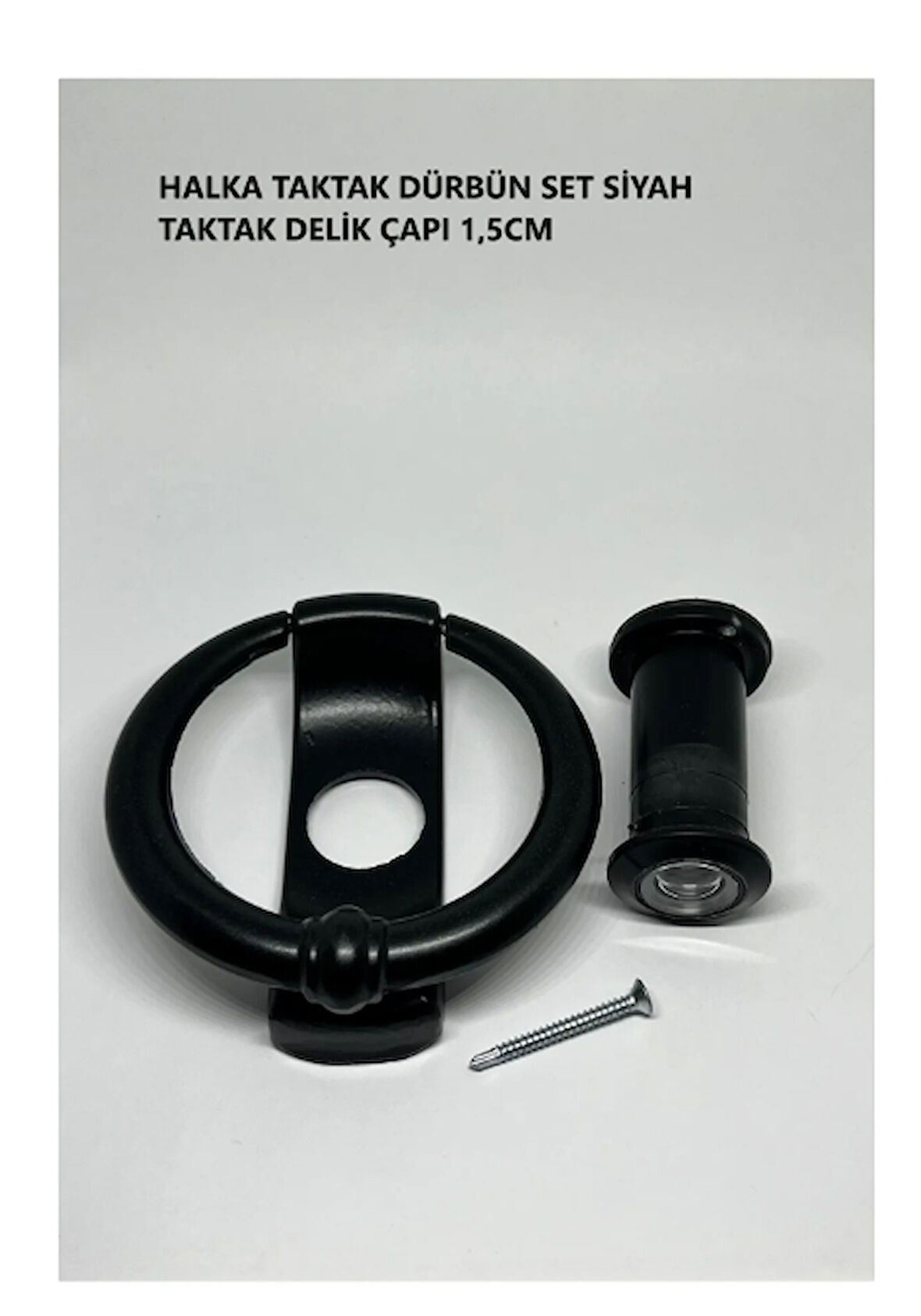Homdep Dürbünlü Çelik Kapı Halka Model Taktak Tokmağı Delik Çapı 1,5cm Renk: Siyah