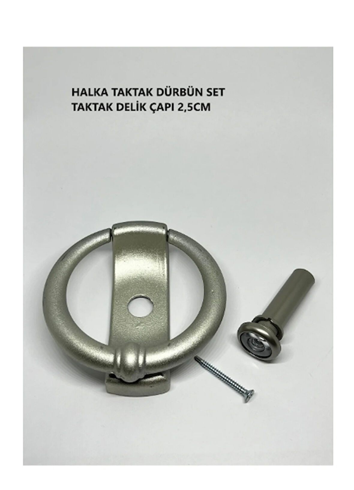 Homdep Dürbünlü Çelik Kapı Halka Model Taktak Tokmağı Delik Çapı 2,5cm Renk: Saten