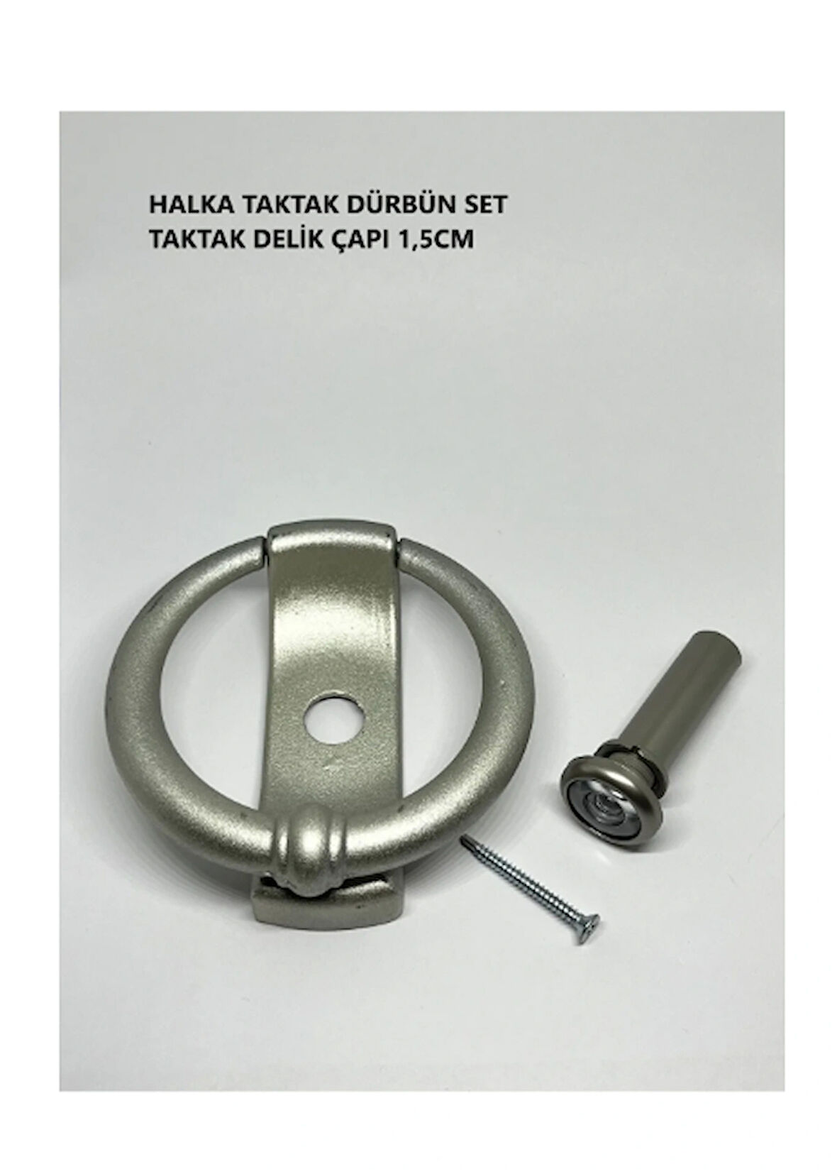 Homdep Dürbünlü Çelik Kapı Halka Model Taktak Tokmağı Delik Çapı 1,5cm Renk: Saten