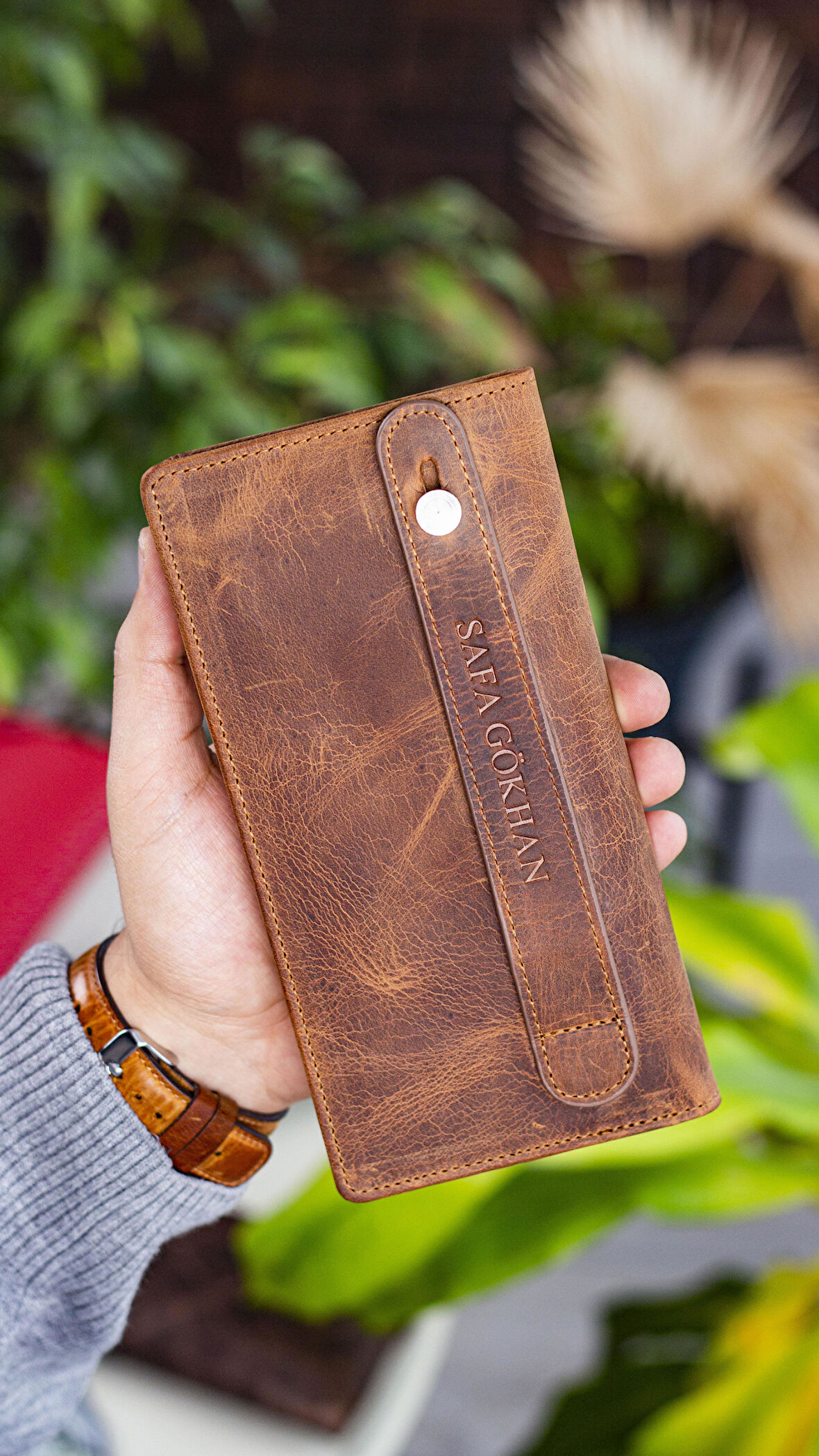 Garbalia Hamburg Hakiki Deri El Saplı Mıknatıslı Telefon Bölmeli Portföy Cüzdan