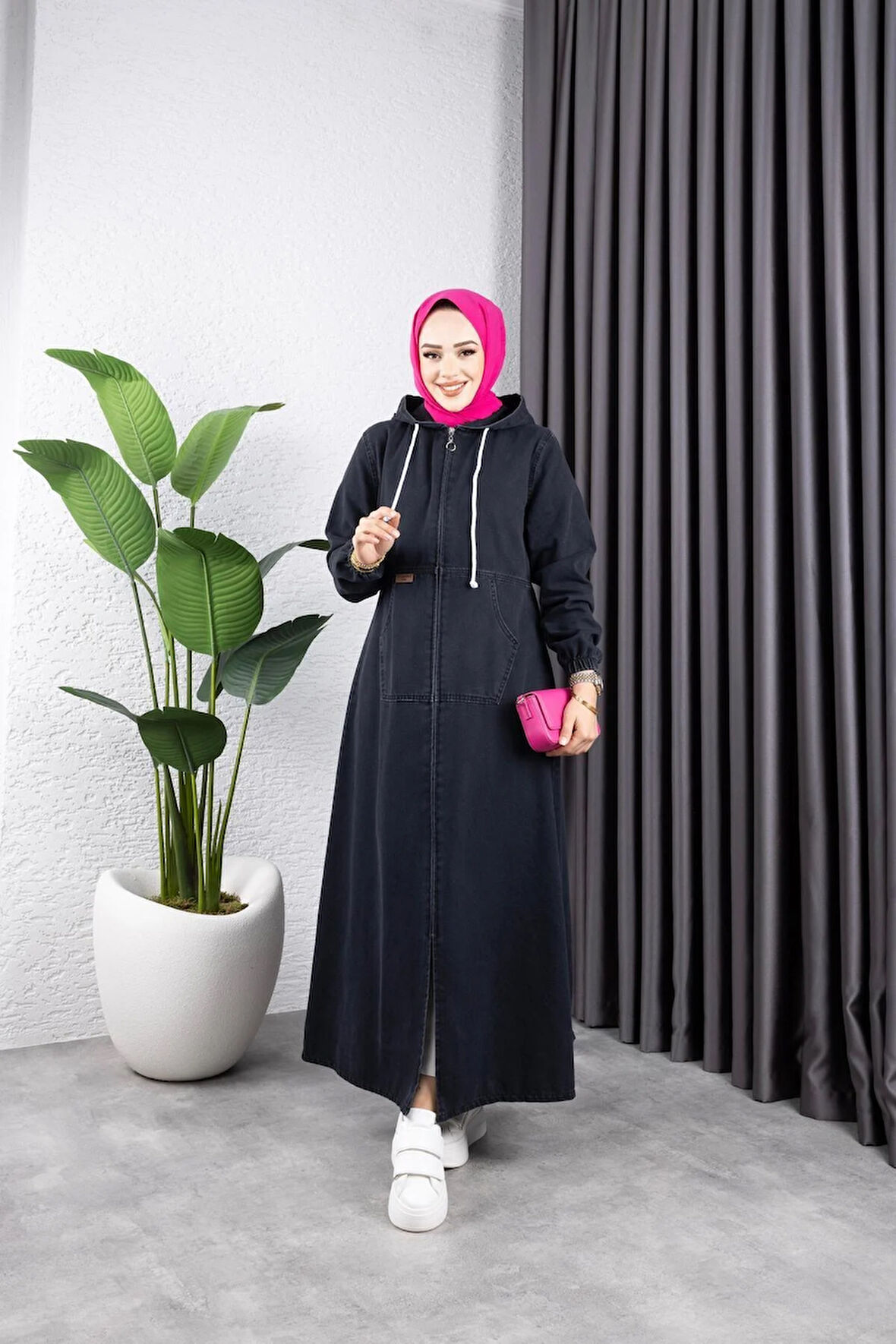 Kadın Fermuarlı Cepli Kar Yıkamalı Kot Kap