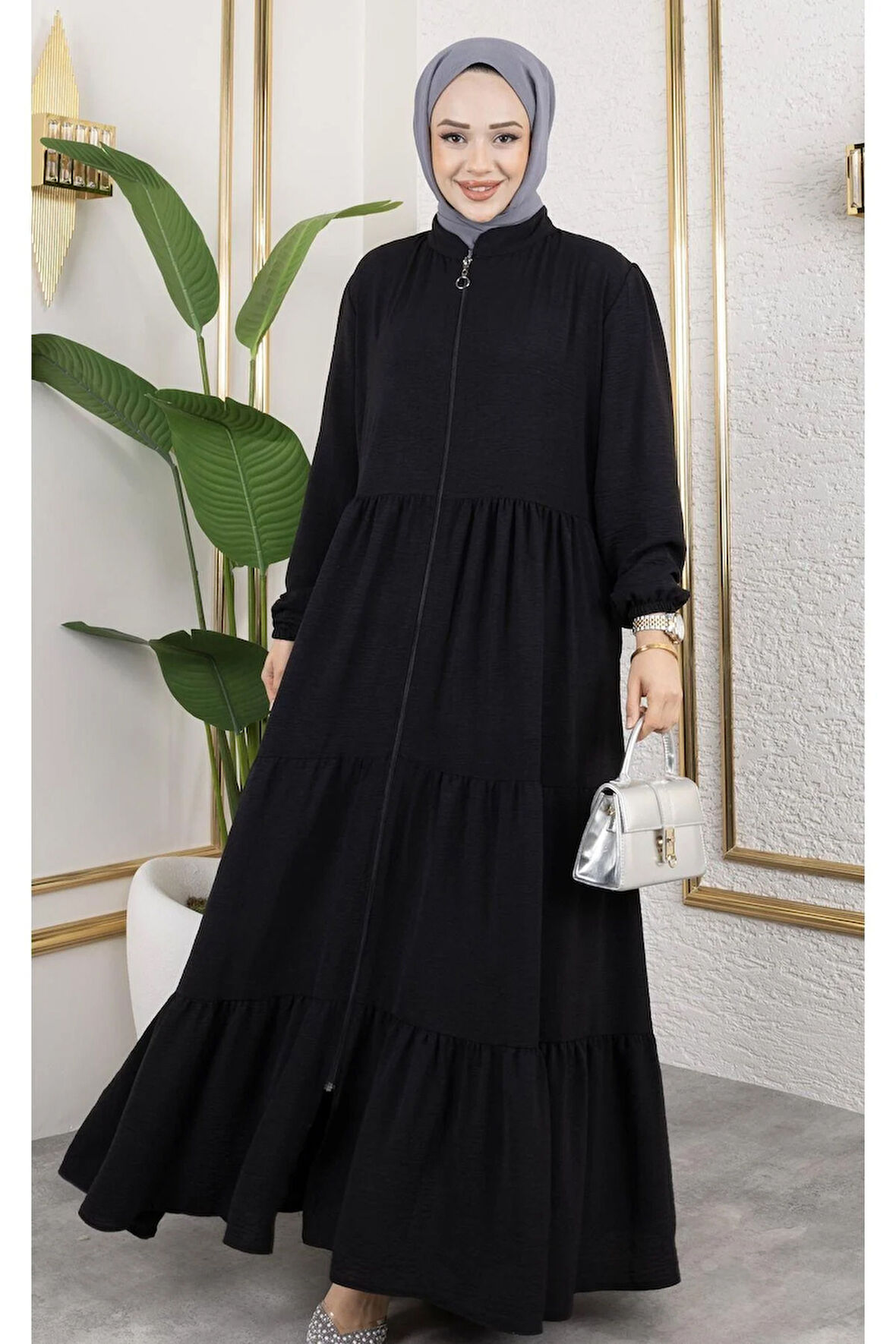 Kadın Fermuarlı Cepli Ayrobin Ferace