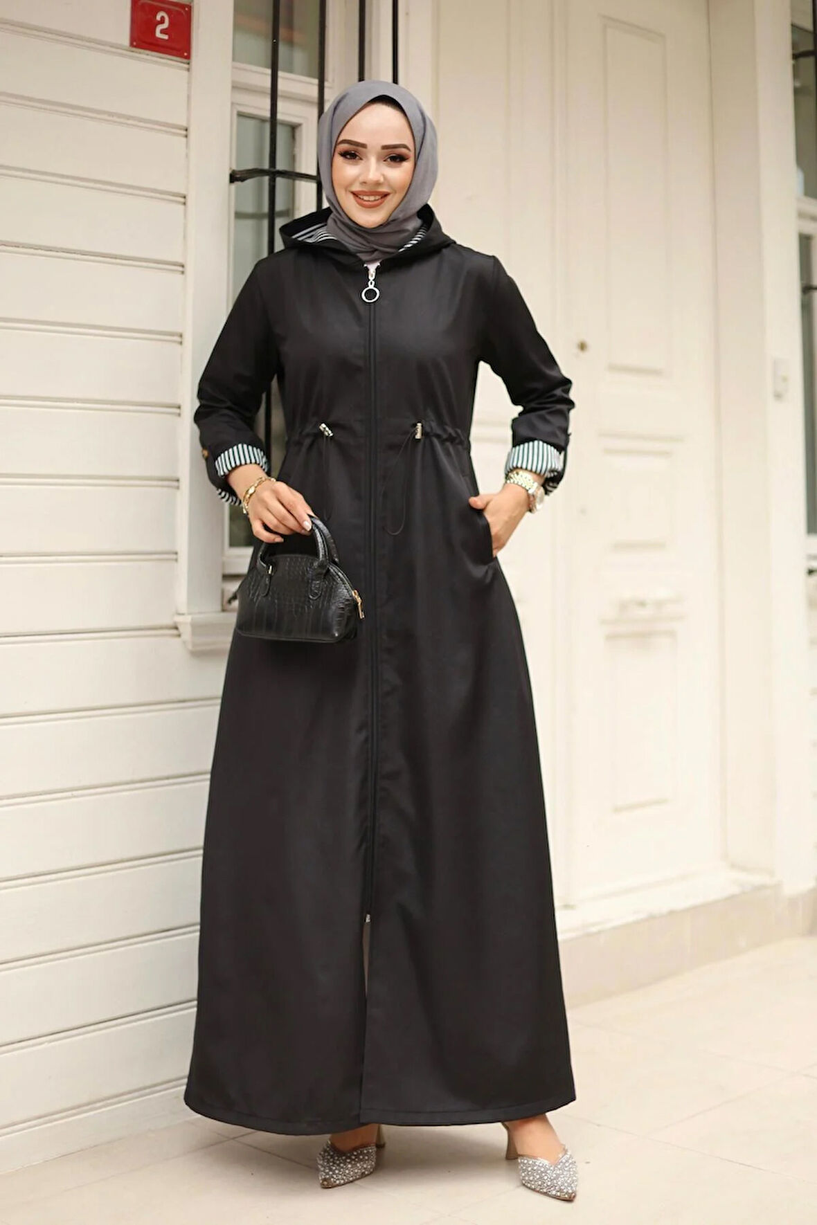 Kadın Kapüşonlu Fermuarlı Bondit Kap