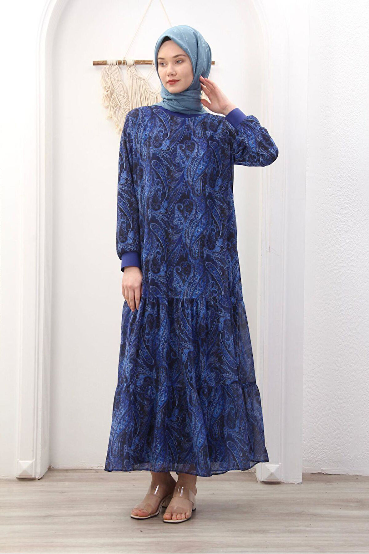 Kadın Astarlı Şifon Desenli Elbise