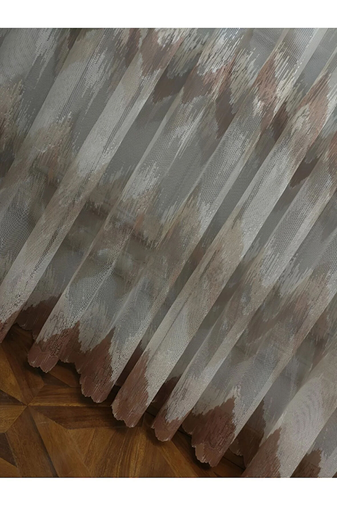 Harmony Zikzak Desen Bej Vizon Kahve Renkli Tasarım 1/3Kat Pileli Tül Perde