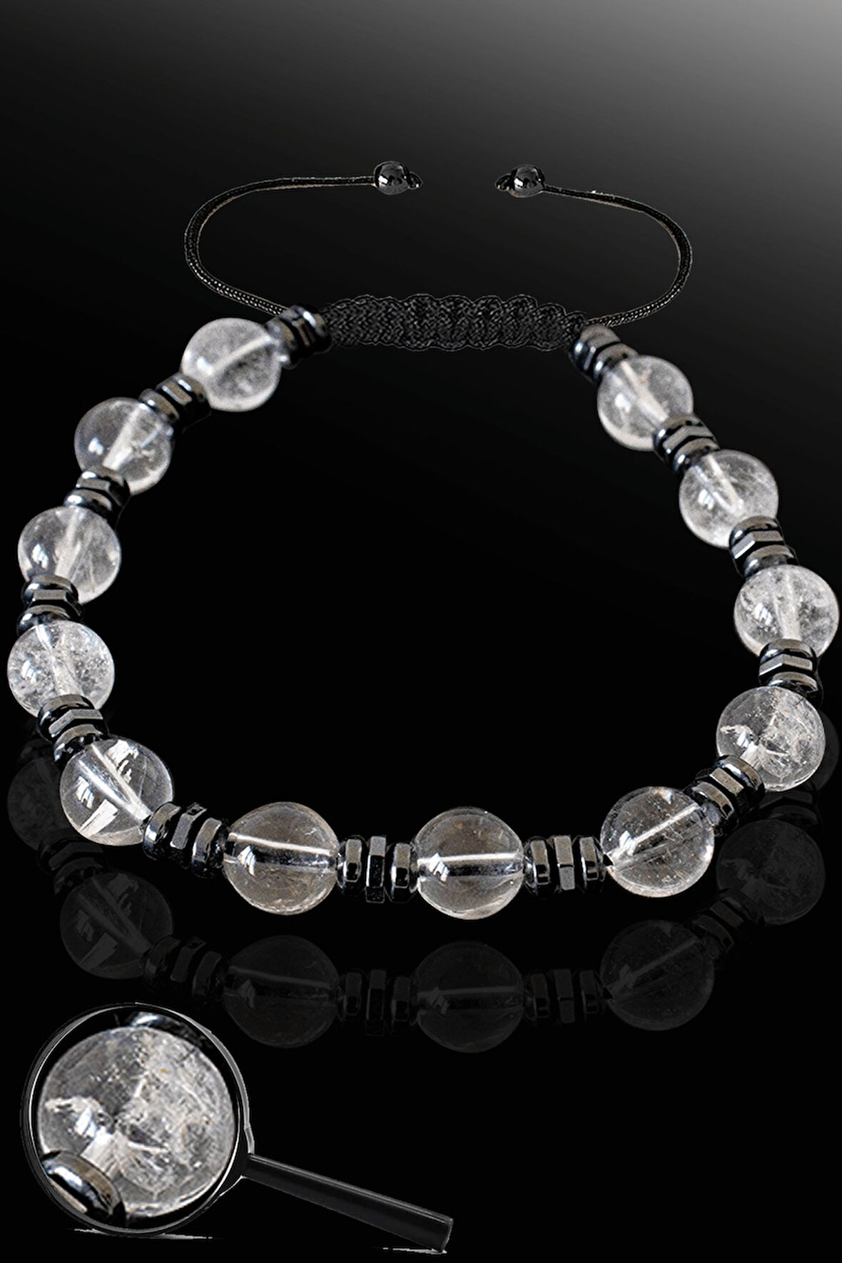 Sertifikalı Hematitli Doğal Kristal Kuvars Taşı Bileklik - Ayarlamalı