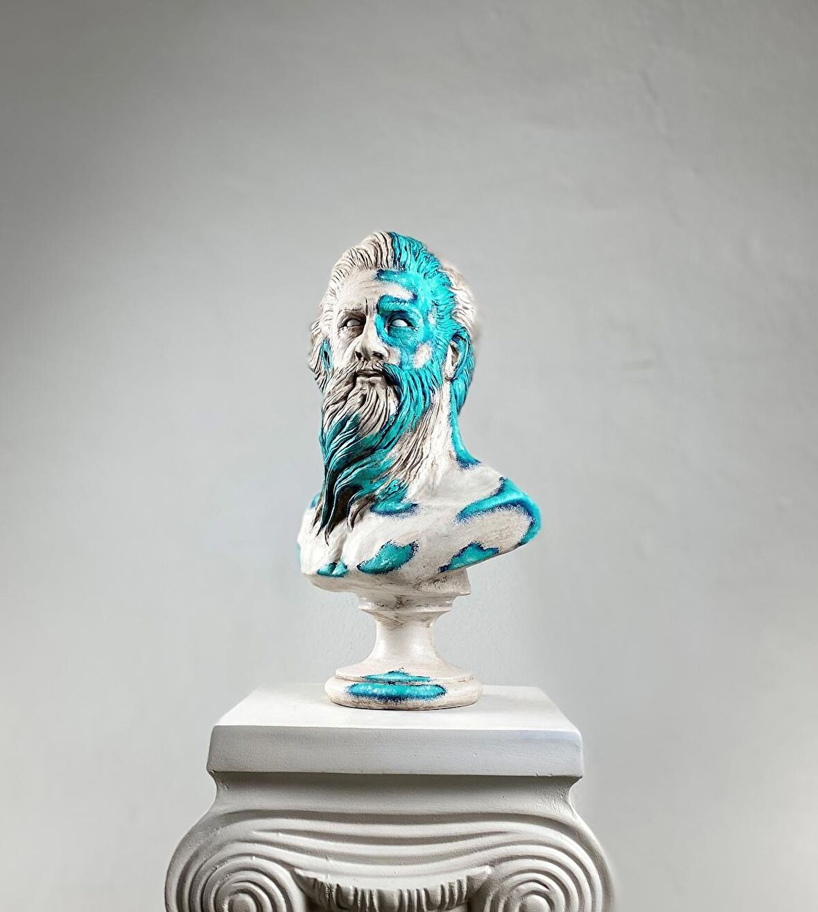 Poseidon 'Blue Coral' Dekoratif Heykel, Pop Art Roma Yunan Heykelleri