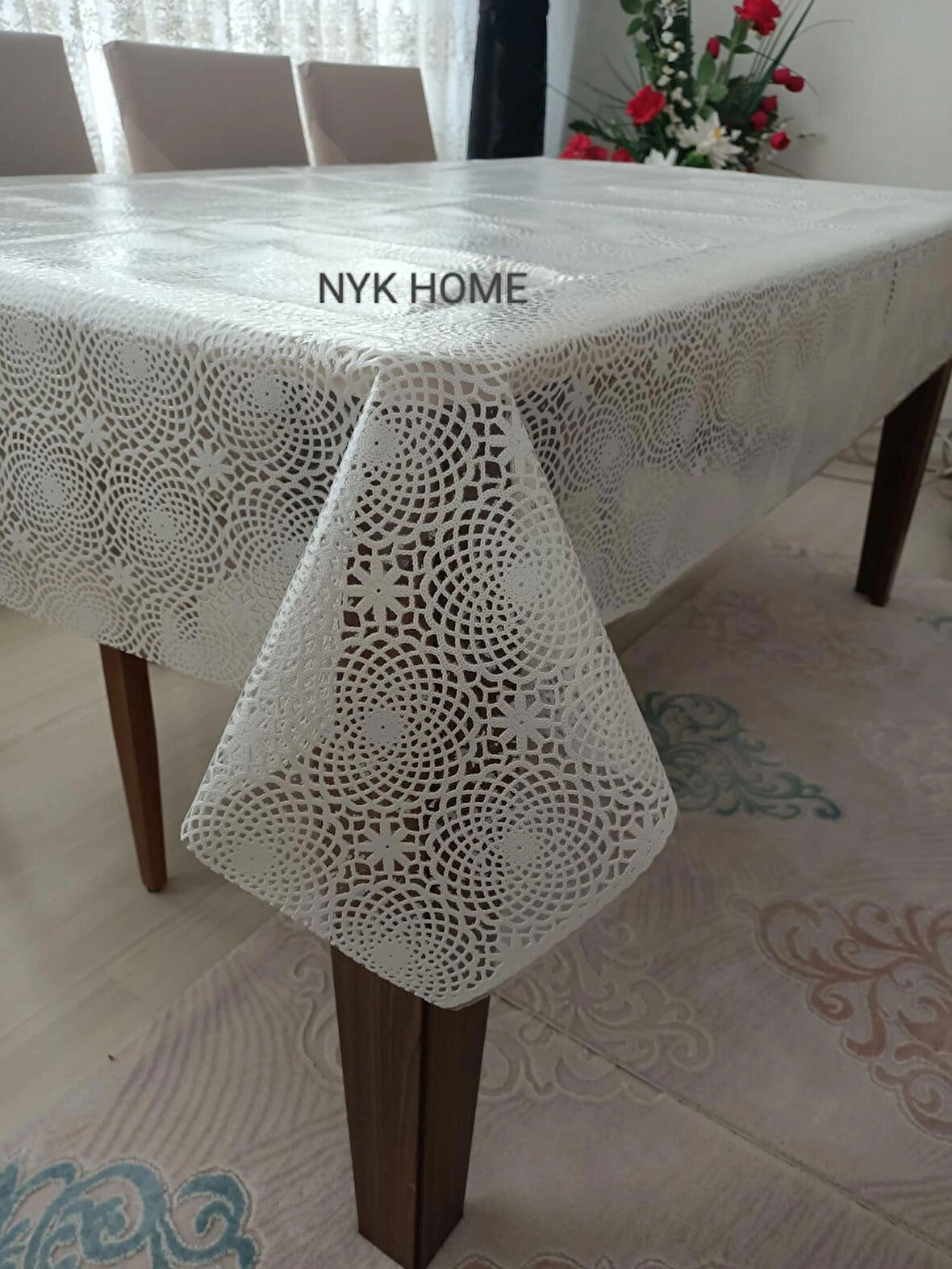 NYK HOME Hasır Desen Lüks Pvc Silinebilir Masa Örtüsü Tüm Renk Ve Ölçüler BEYAZ
