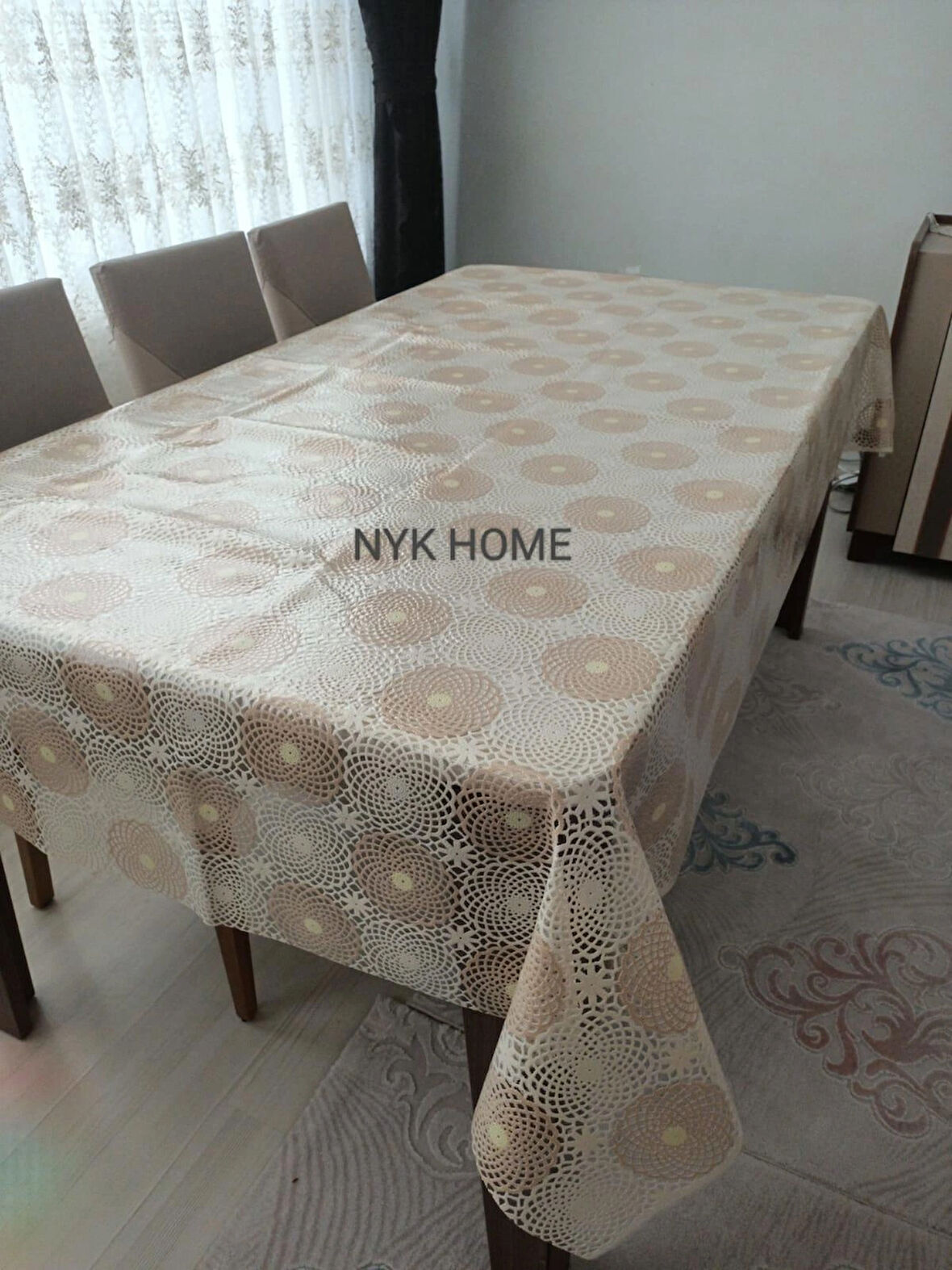 NYK HOME Hasır Desen Lüks Pvc Silinebilir Masa Örtüsü Tüm Renk Ve Ölçüler  KAHVE KREM