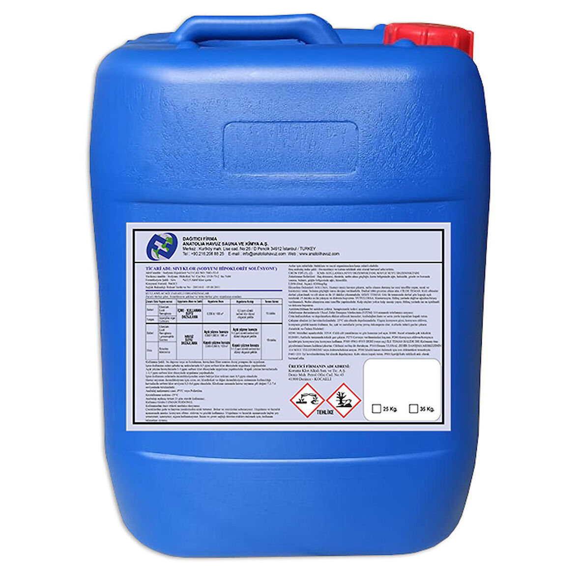 Anatolia Pool Sıvı Klor 25 Kg (Sodyum Hipoklorit - Liquid Chlorine)