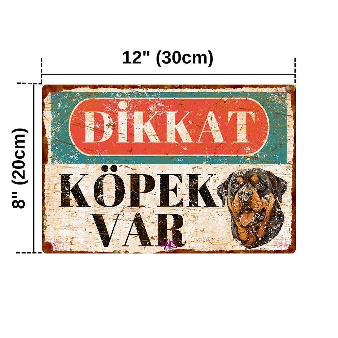 Rottweiler Dikkat Köpek Var – Vintage Pas Görünümlü Alüminyum Uyarı Levhası - 20x30 cm
