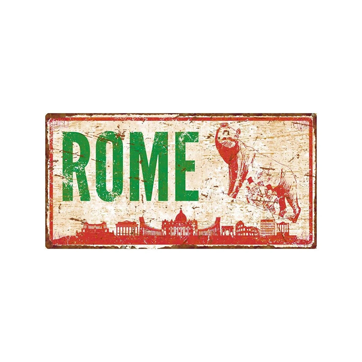 Roma İtalya Tasarımlı Eski Görünümlü Metal Tabela – Dekoratif Alüminyum Levha - 10x20 cm