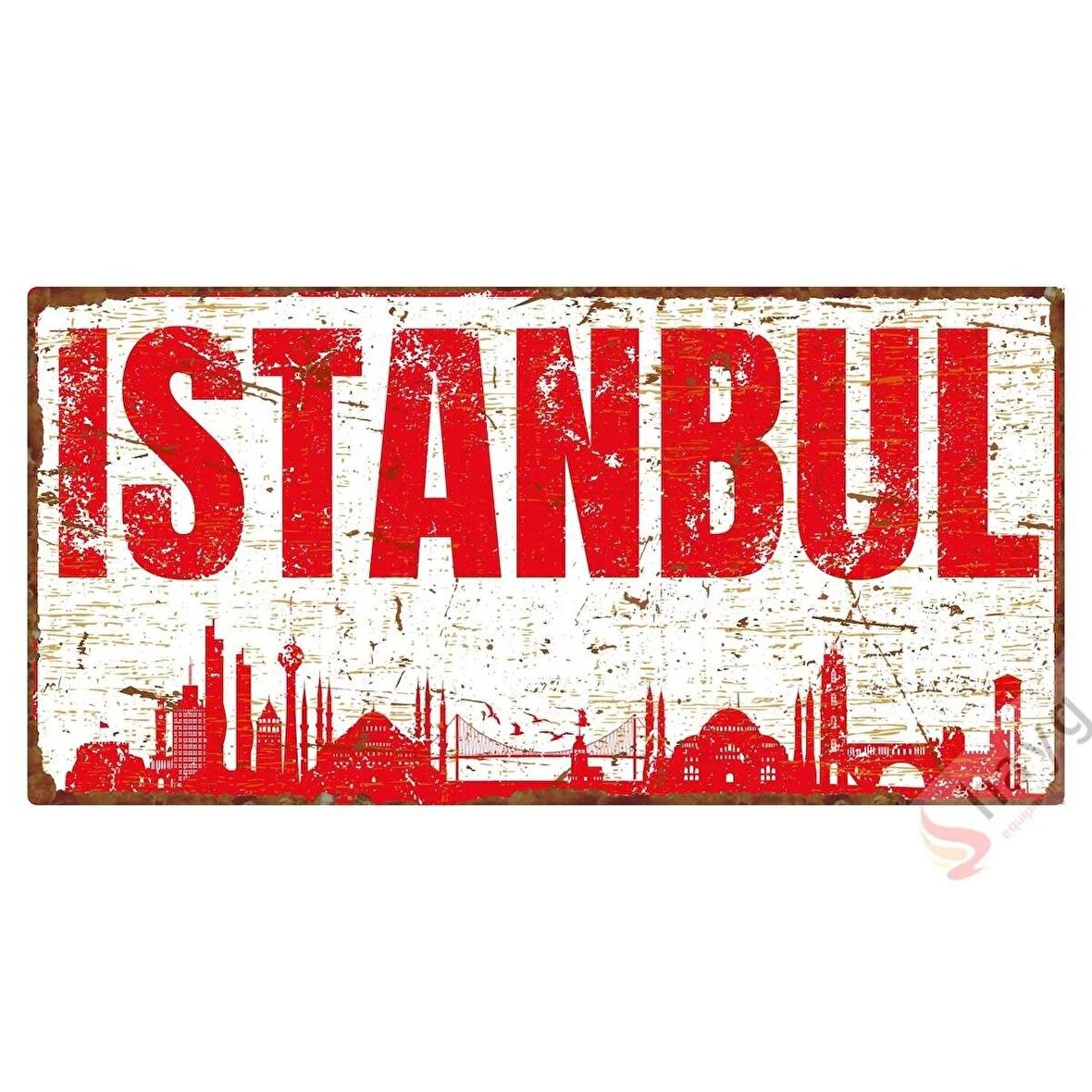 İstanbul Vintage Pas Görünümlü Metal Levha - Dekoratif Alüminyum Tabela - 15cm x 30cm