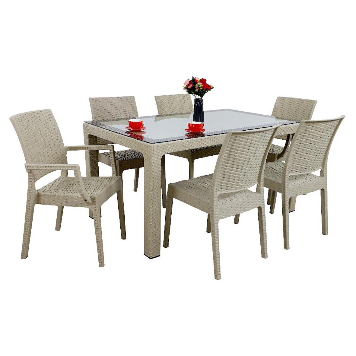Mandella Elit Rattan 90x150 2 Elit Koltuk 4 Elit Sandalye Camlı Masa Takımı Cappucino