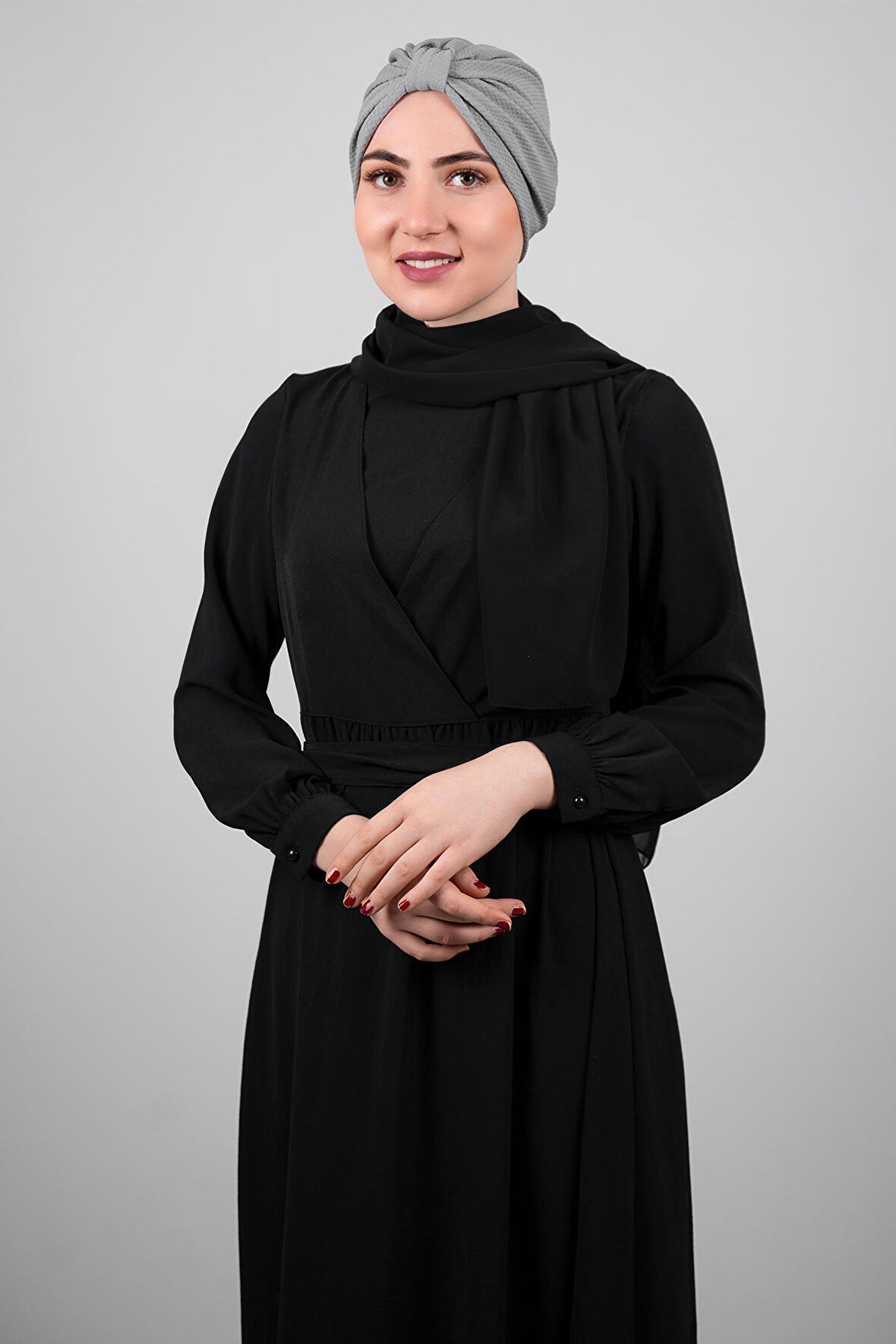 Gri Pratik Hazır Geçmeli Tesettür Bone Petekli Büzgülü 1204_15