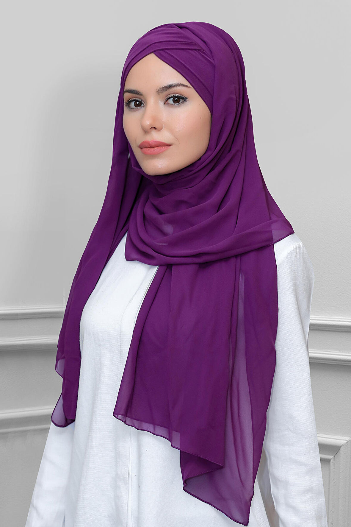 Şarabi Pratik Hazır Geçmeli Bone Şal Şifon Kendinden Boneli İki Bantlı 1452_08