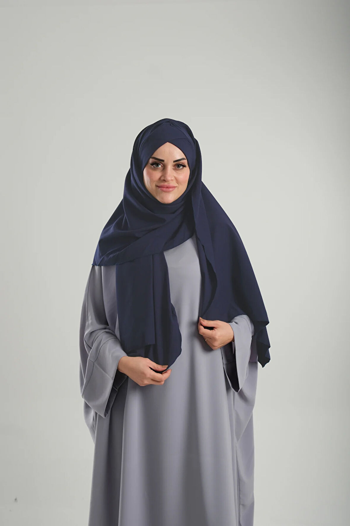 Lacivert Pratik Hazır Geçmeli Bone Şal Krep Mevsimlik Tek Bantlı 1453K_02