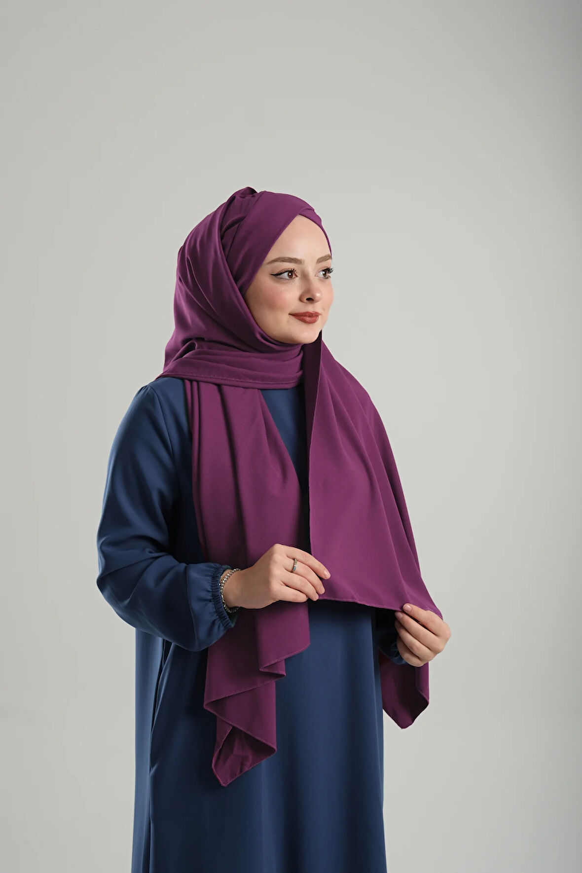 Şarabi Pratik Hazır Geçmeli Bone Şal Krep Mevsimlik Tek Bantlı 1453K_08