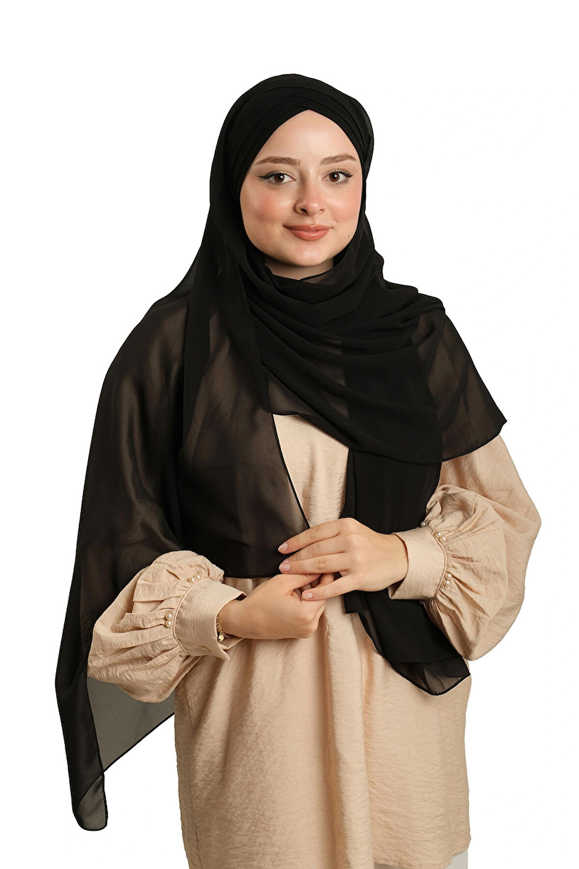 Siyah Arkadan Bağlamalı Şal Şifon Çapraz Üç Bantlı 1457_01