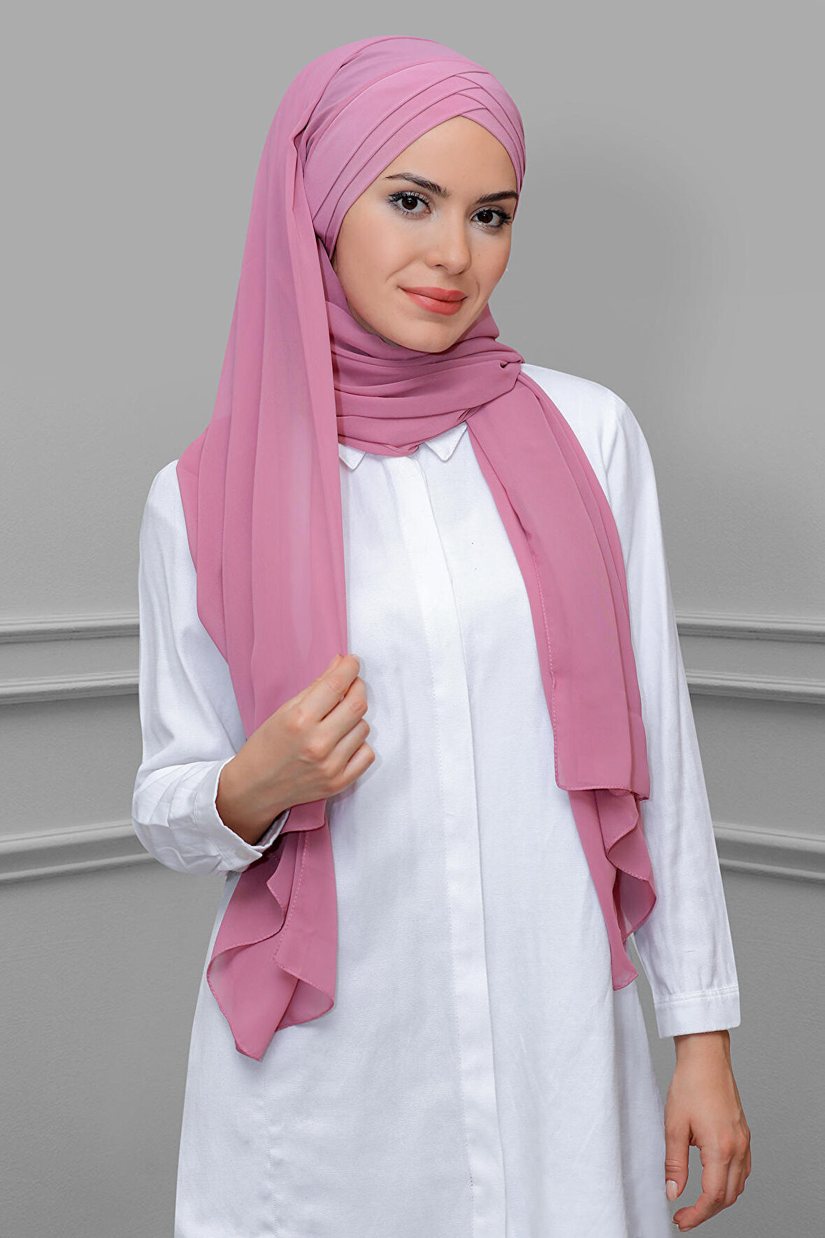 Gül Kurusu Arkadan Bağlamalı Şal Şifon Çapraz Üç Bantlı 1457_18