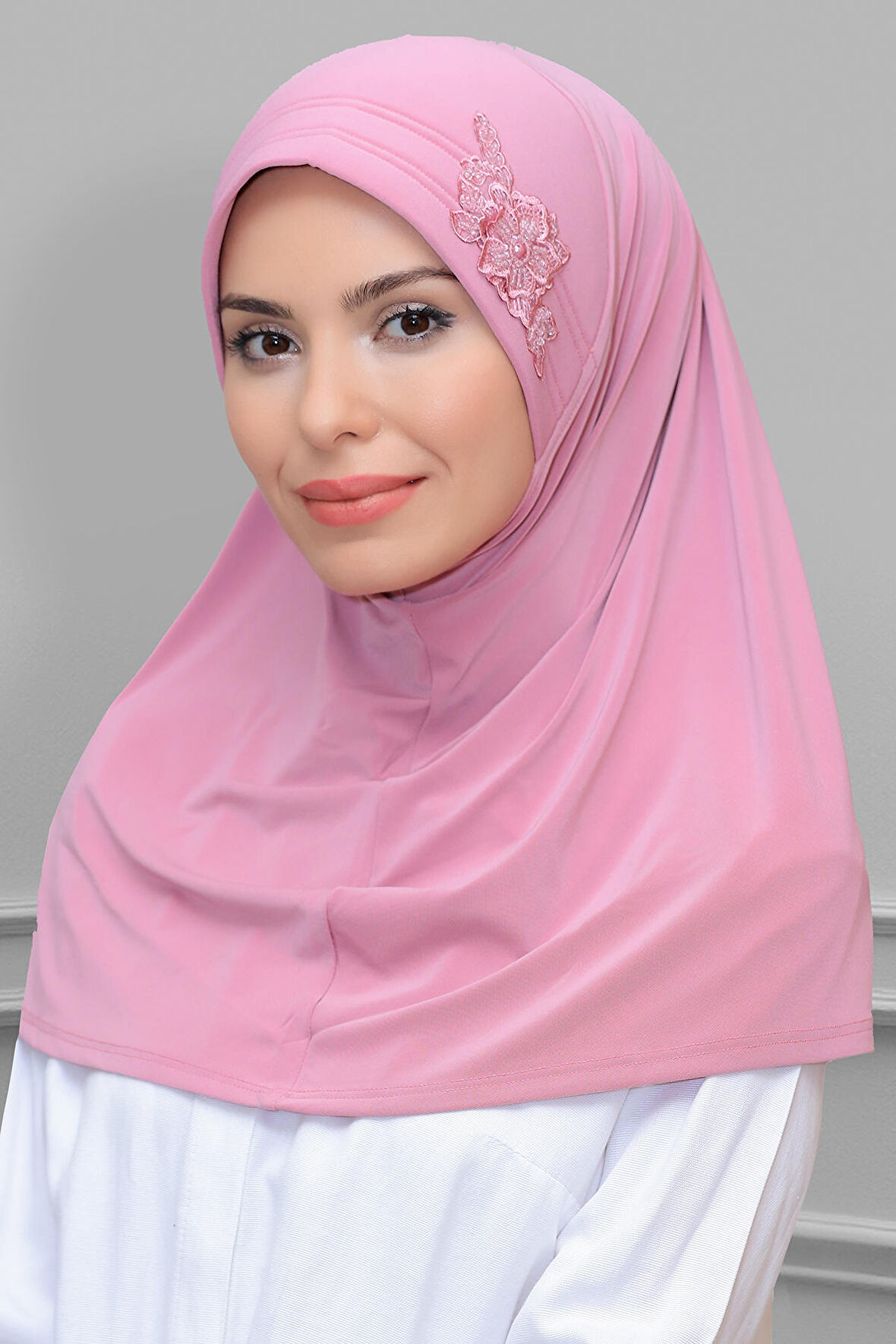 Gül Kurusu Pratik Hazır Geçmeli Tesettür Eşarp Sandy Kumaş Elişi Çiçek İşlemeli Güllü 1602_18