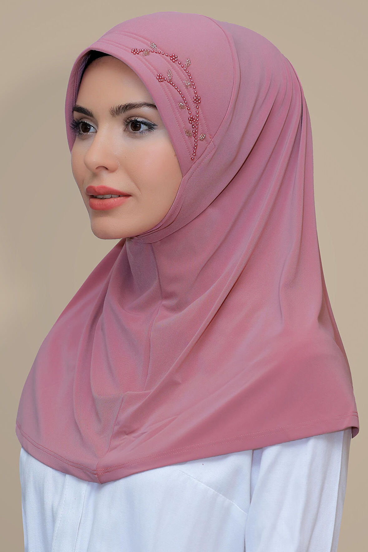Gül Kurusu Pratik Hazır Geçmeli Tesettür Eşarp Sandy Kumaş Elişi Çiçek İşlemeli Laleli 1603_18