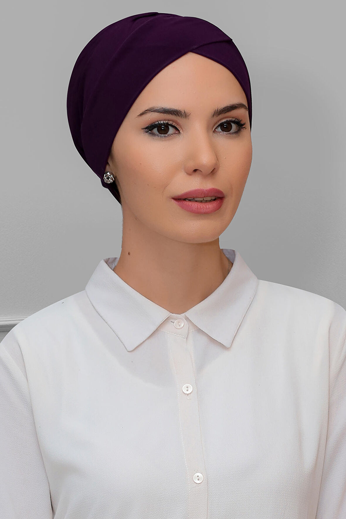 Mürdüm Pratik Hazır Geçmeli Tesettür Bone Sandy Kumaş Çapraz Büzgülü 1801_07