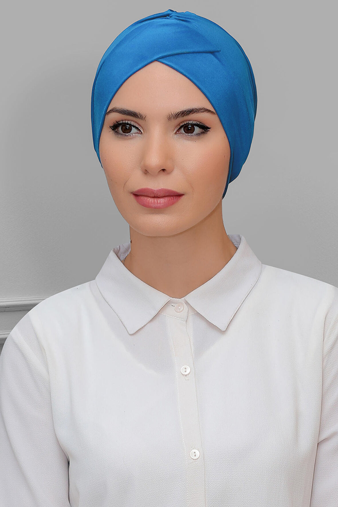 Mavi Pratik Hazır Geçmeli Tesettür Bone Sandy Kumaş Çapraz Büzgülü 1801_34