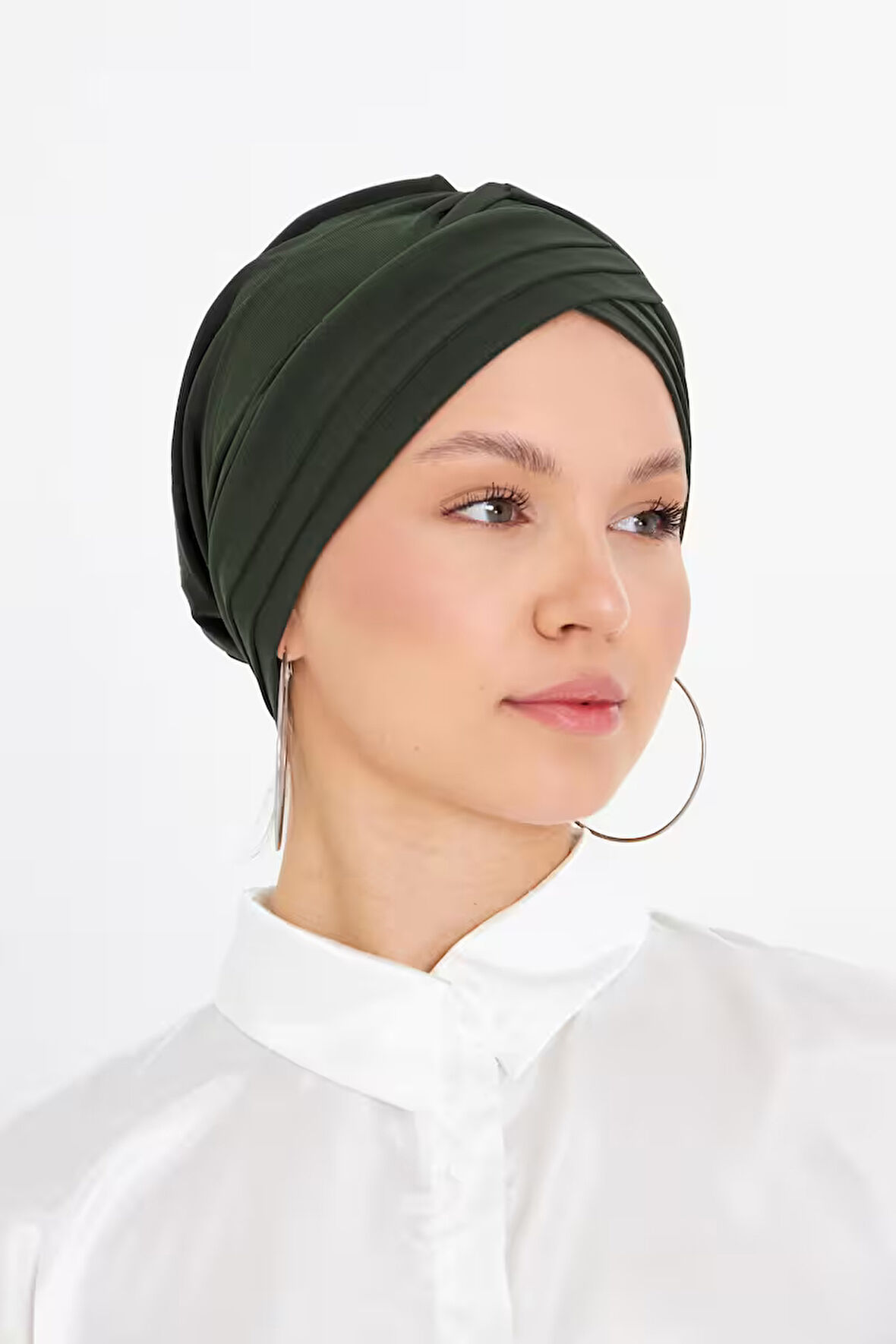 Haki Pratik Hazır Geçmeli Tesettür Bone Sandy Kumaş Üç Çapraz 1803_09