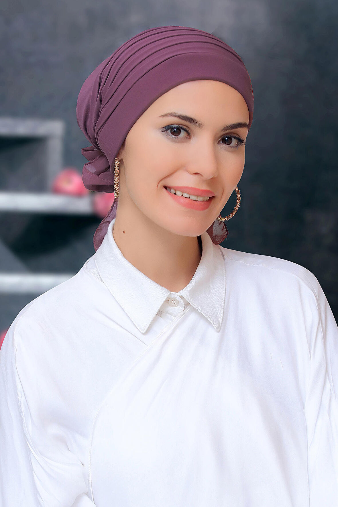 Gül Kurusu Pratik Hazır Geçmeli Tesettür Bone Sandy Kumaş Pileli Nervürlü Güllü 1806_18