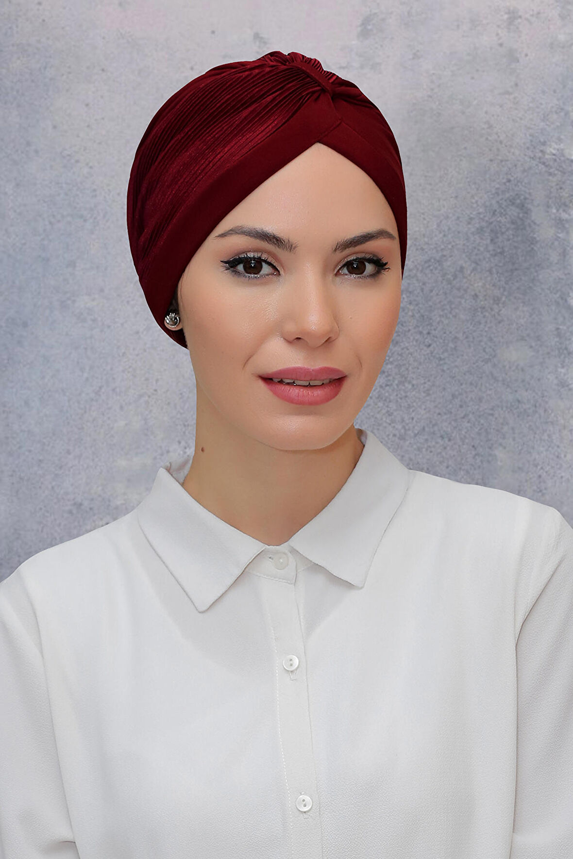 Bordo Pratik Hazır Geçmeli Tesettür Bone Fukuro Sandy Kumaş Büzgülü 1831_16