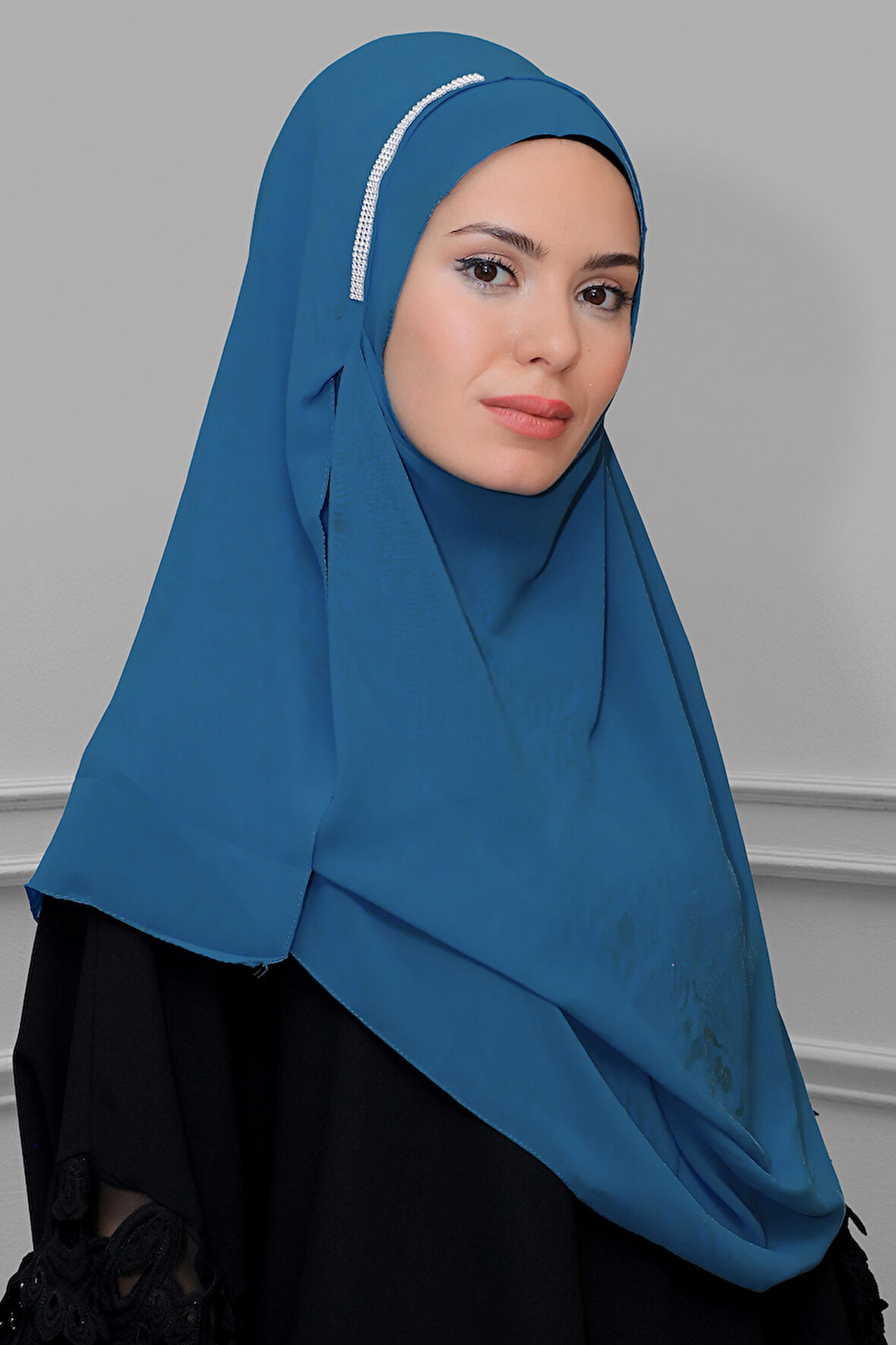 İndigo Pratik Hazır Geçmeli Malezya Şal Şifon Taşlı 1850_34