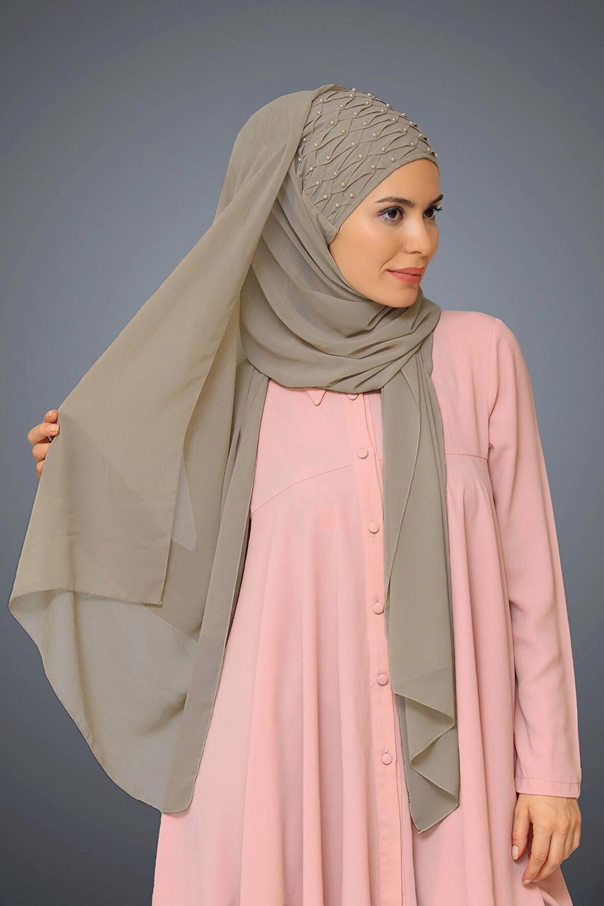 Bej Arkadan Bağlamalı Şal Şifon İncili 1901_12