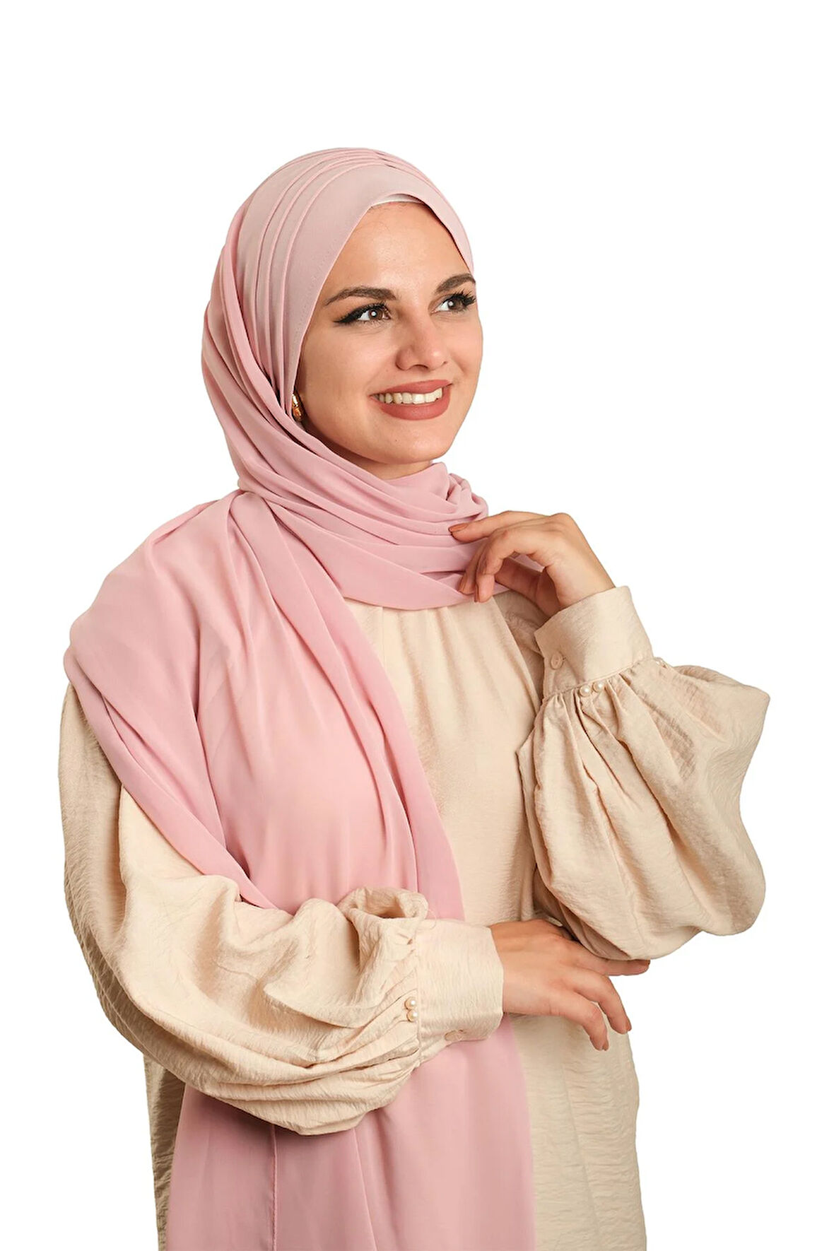 Pudra Arkadan Bağlamalı Şal Şifon Çapraz Bantlı Drapeli 1911_06