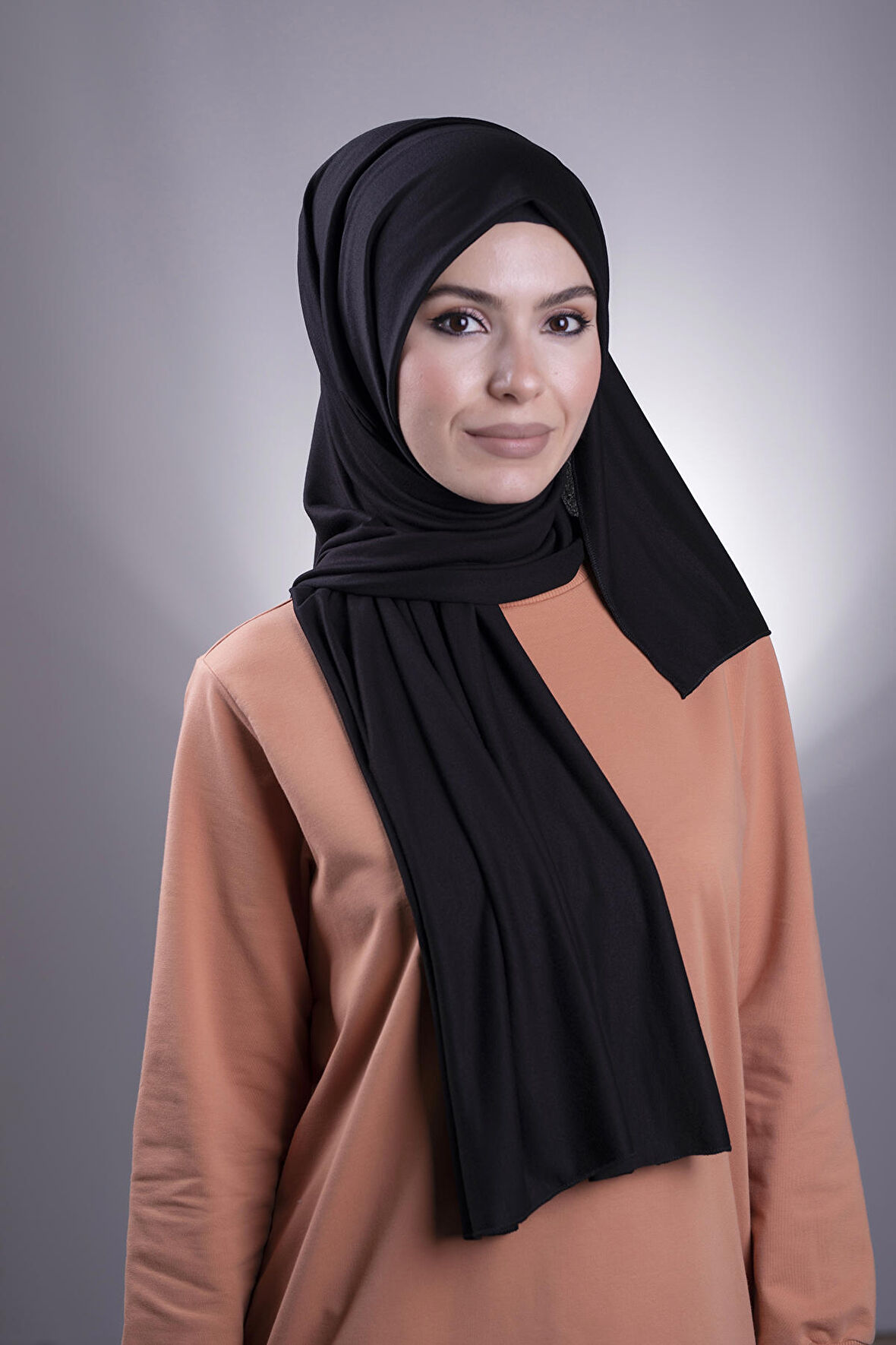 Siyah Düz Klasik Şal Viskon Kumaş Likralı Penye 202101_01