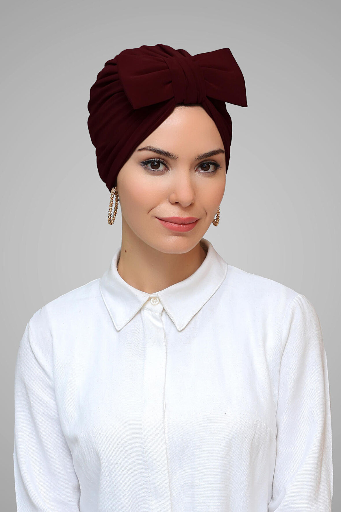 Bordo Pratik Hazır Geçmeli Tesettür Bone Sandy Kumaş Fiyonklu Büzgülü 7006_16