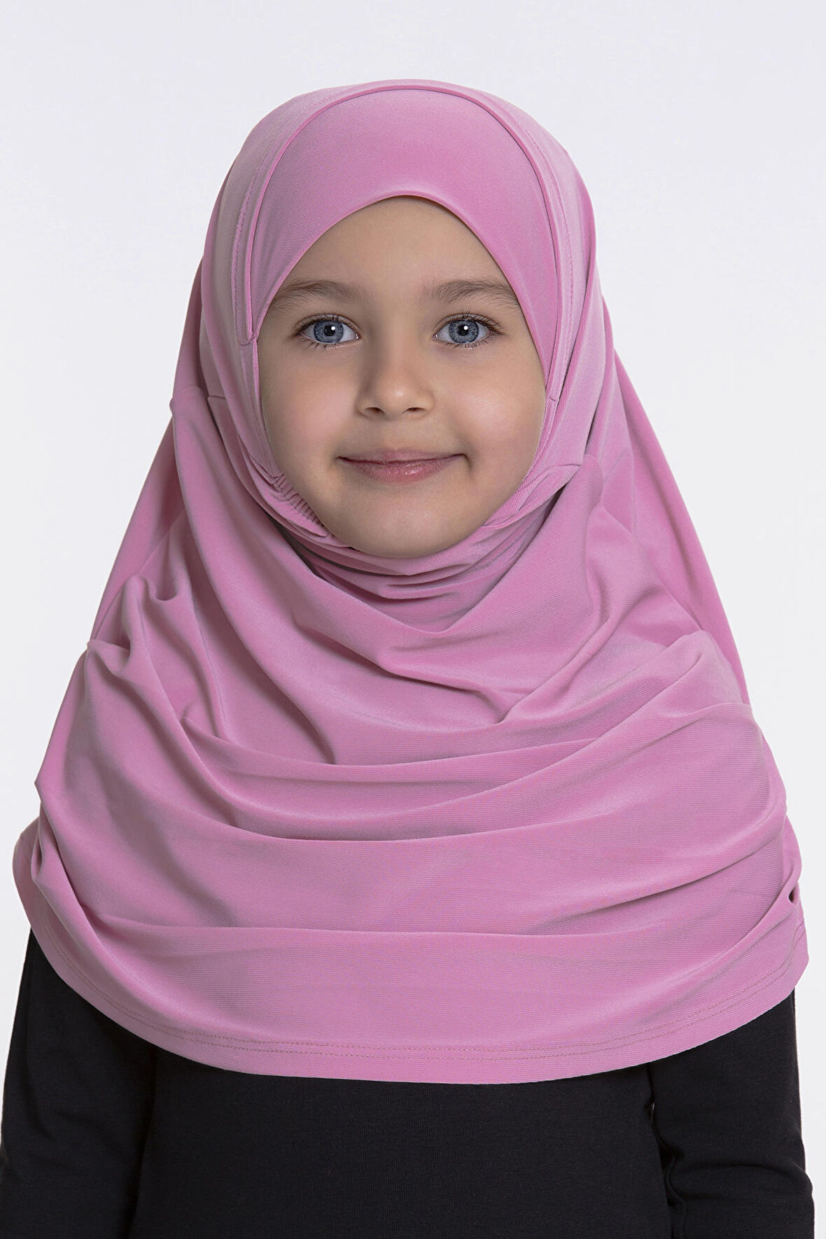 Pembe Pratik Hazır Geçmeli Çocuk Tesettür Bone Sandy Kumaş Kendinden Boneli 78_04